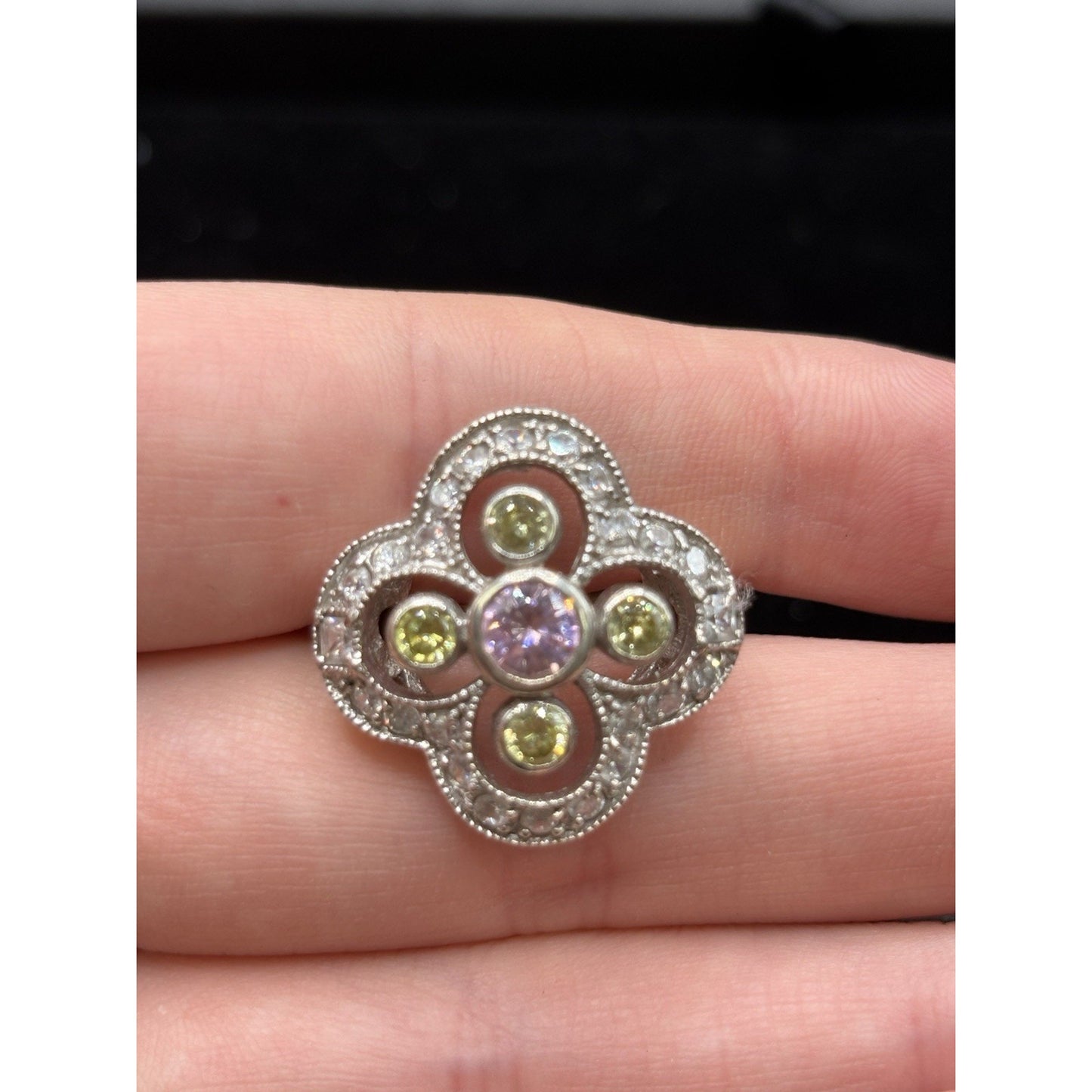 EUC Sterling Silver Multi Color Cubic Zirconia Ring Size 5.75 W29