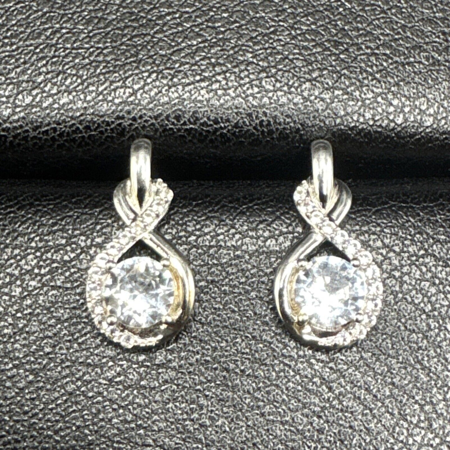 New Condition Sterling Silver White Sapphire Drop Earrings 925