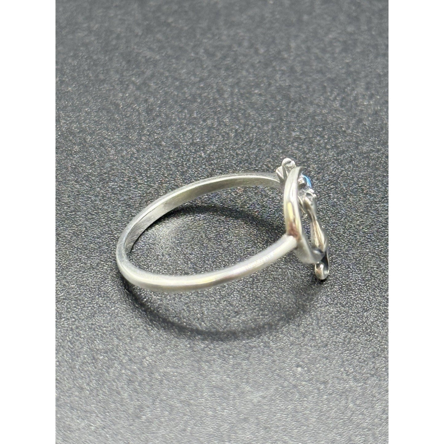 New Condition Sterling Silver Moon Cat Lab Opal Ring Size 7.00 Adjustable