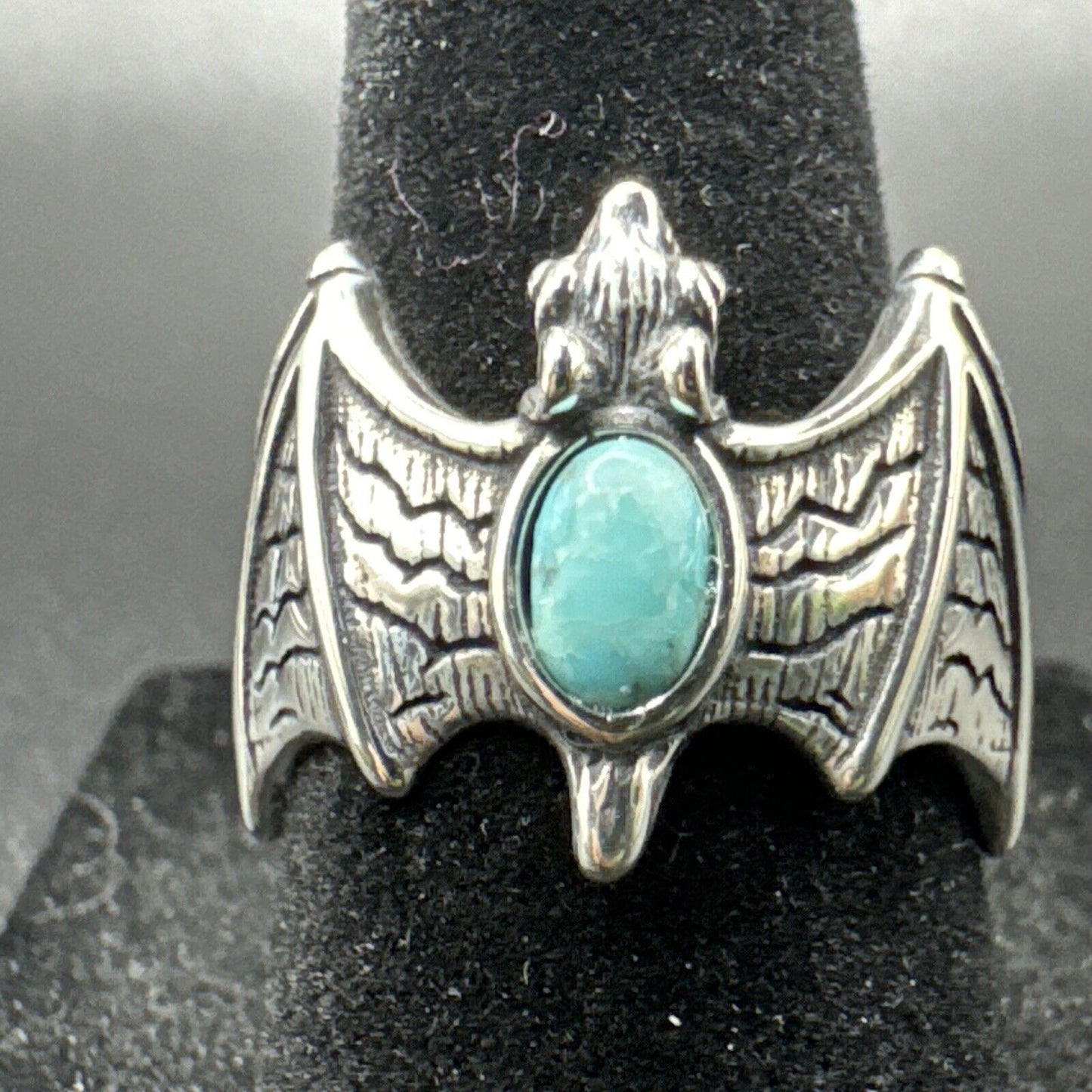 New Condition Sterling Silver Turquoise Bat Ring 925 Size 6.75