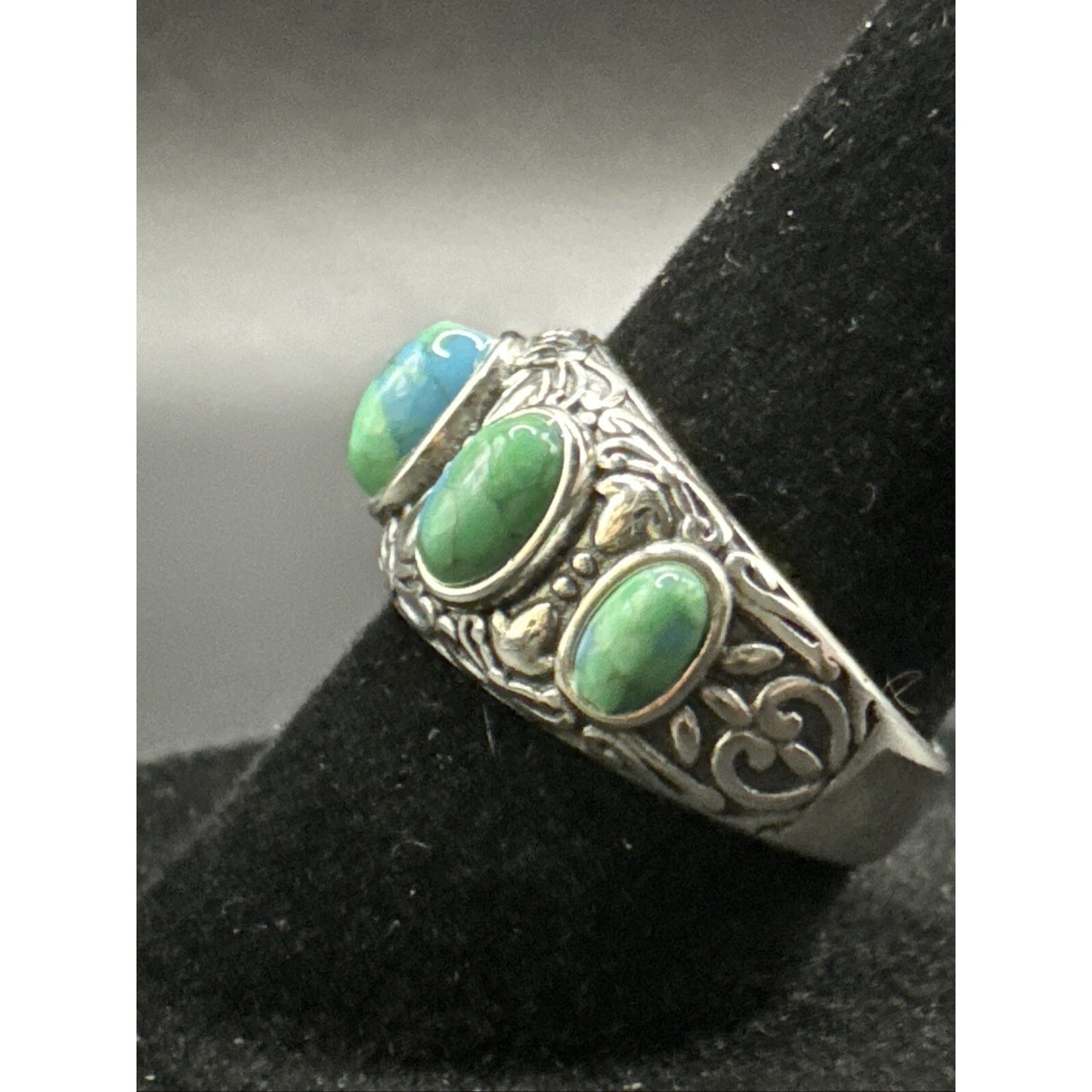 New Condition Sterling Silver Graduated Turquoise 5 Stone Band Ring 925 Size 7