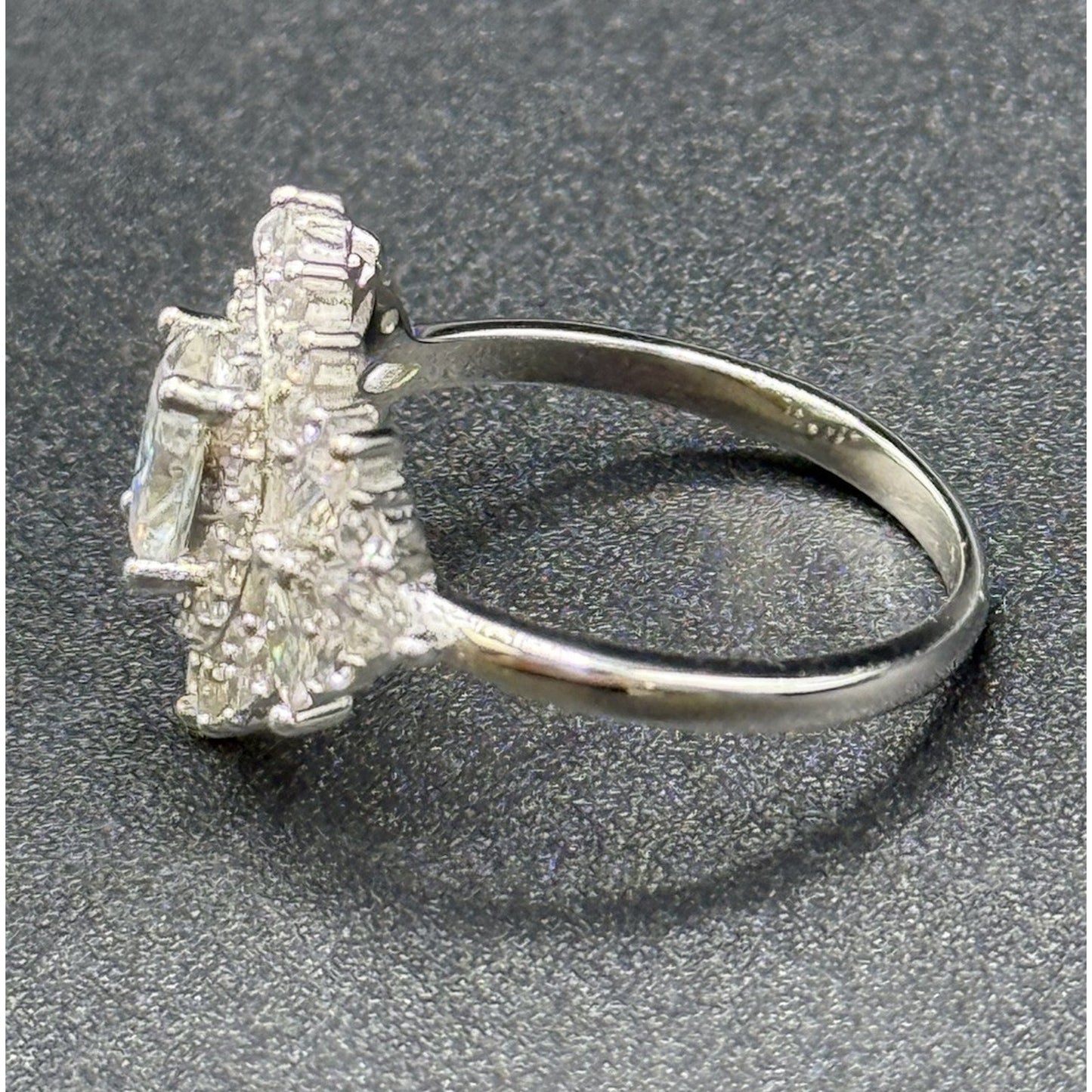 New Condition Sterling Silver Moissanite Deco Ring Size 6.75 GRA