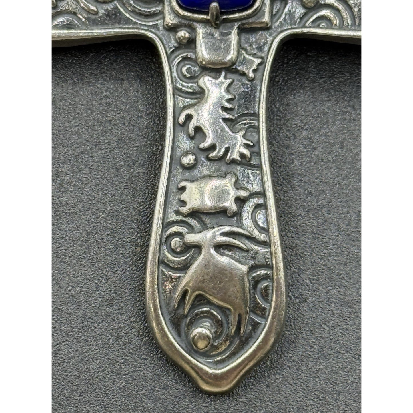 2.75” Carolyn Pollack Relios Sterling Silver Lapis Cross Pendant Pectoral N18