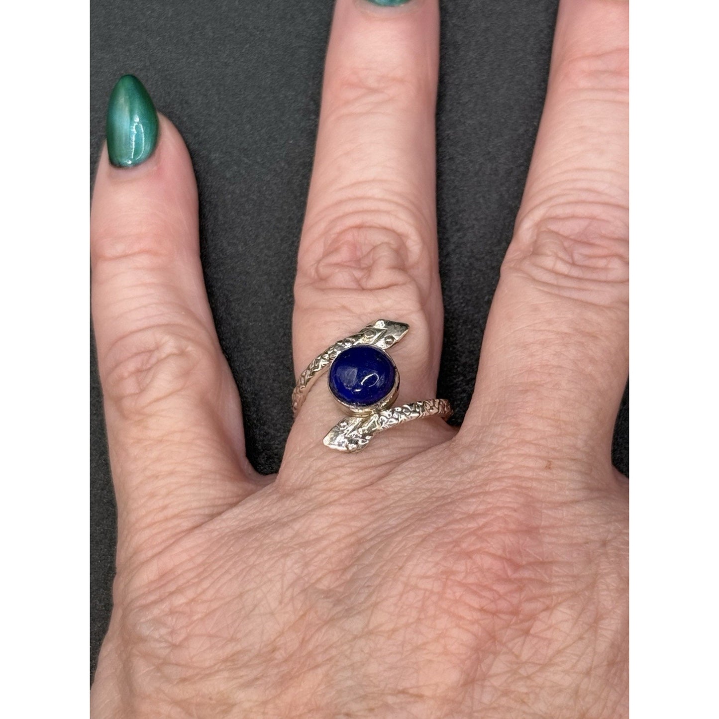 EUC Sterling Silver Genuine Lapis Snake Ring Size 7.50 P18