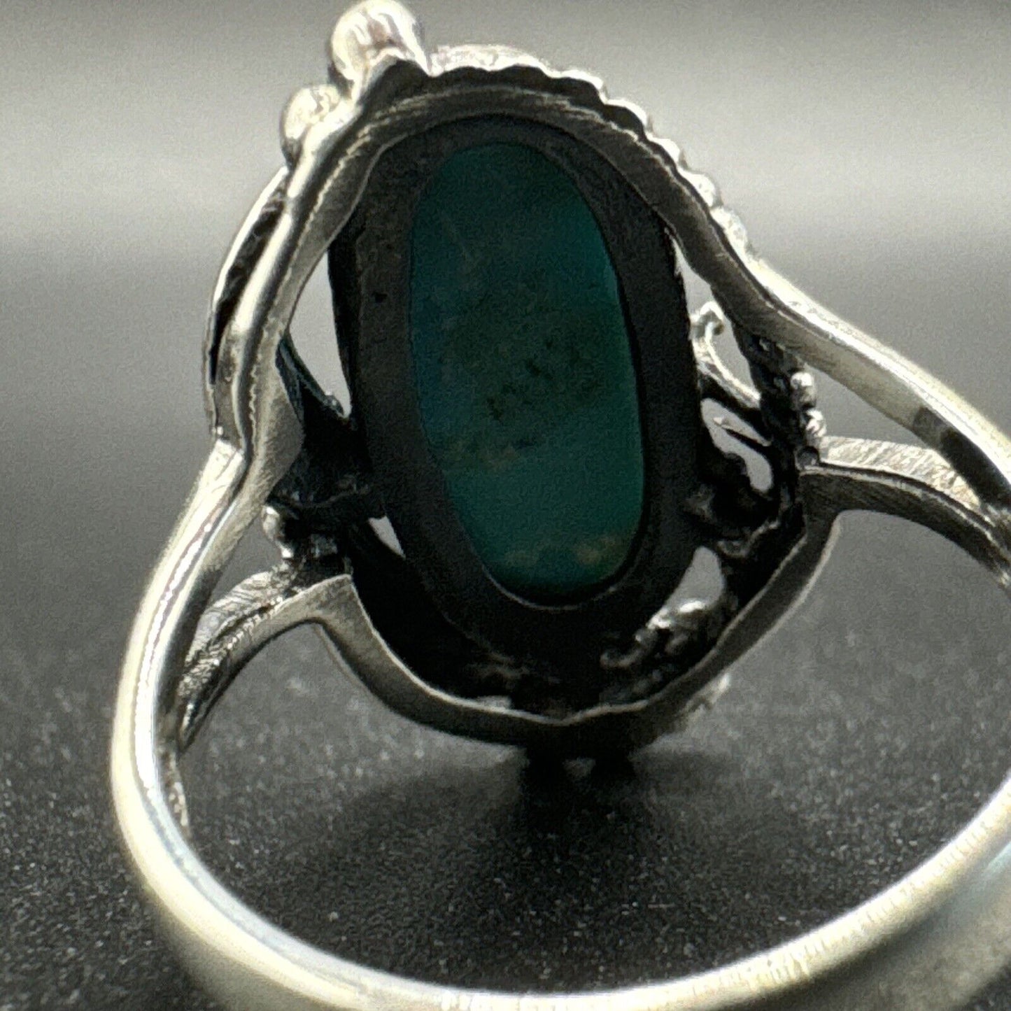 New Condition Turquoise Sterling Silver Feathers Ring 925 Size 6.50