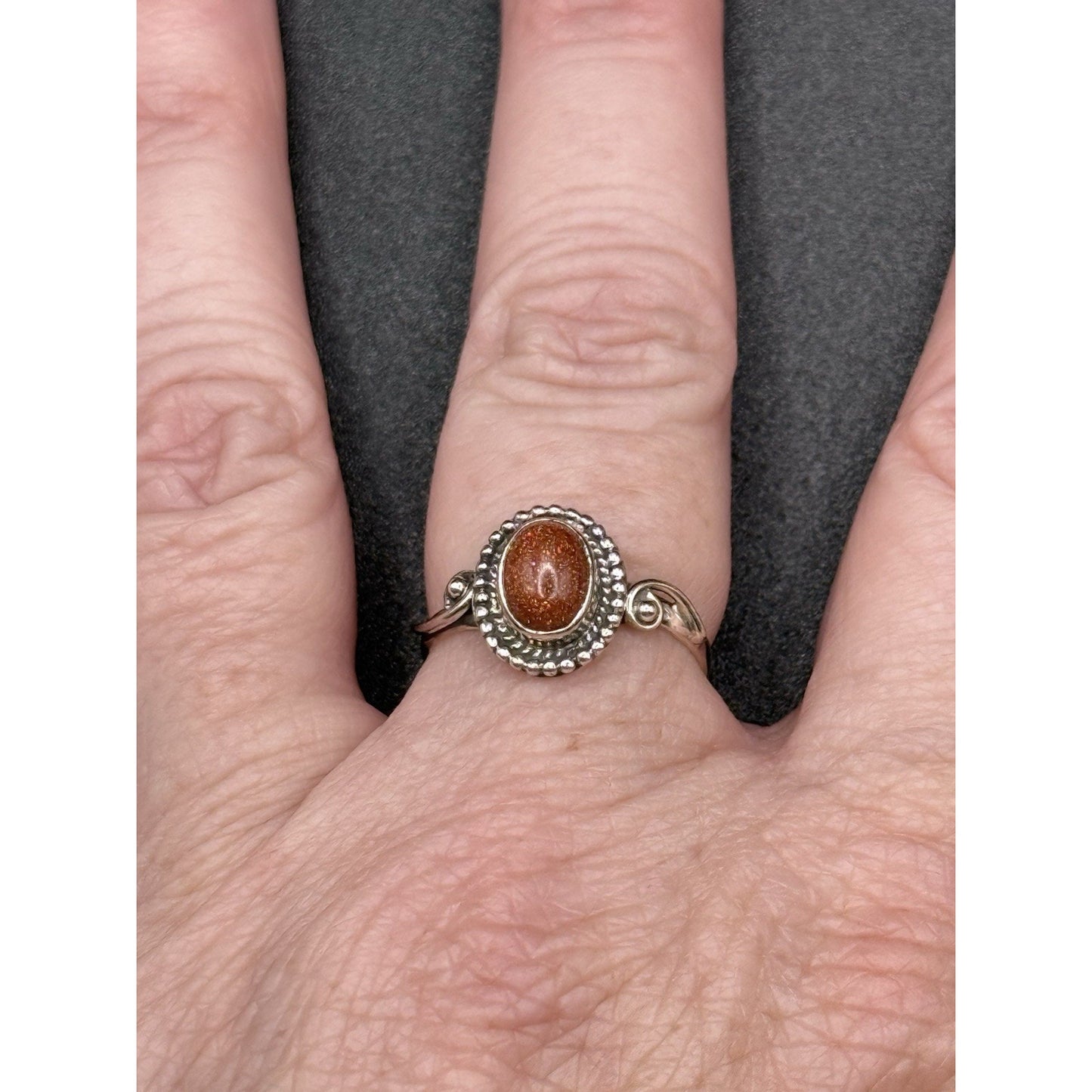 New Condition Sterling Silver Genuine Goldstone Ring Size 8.00 925 P20