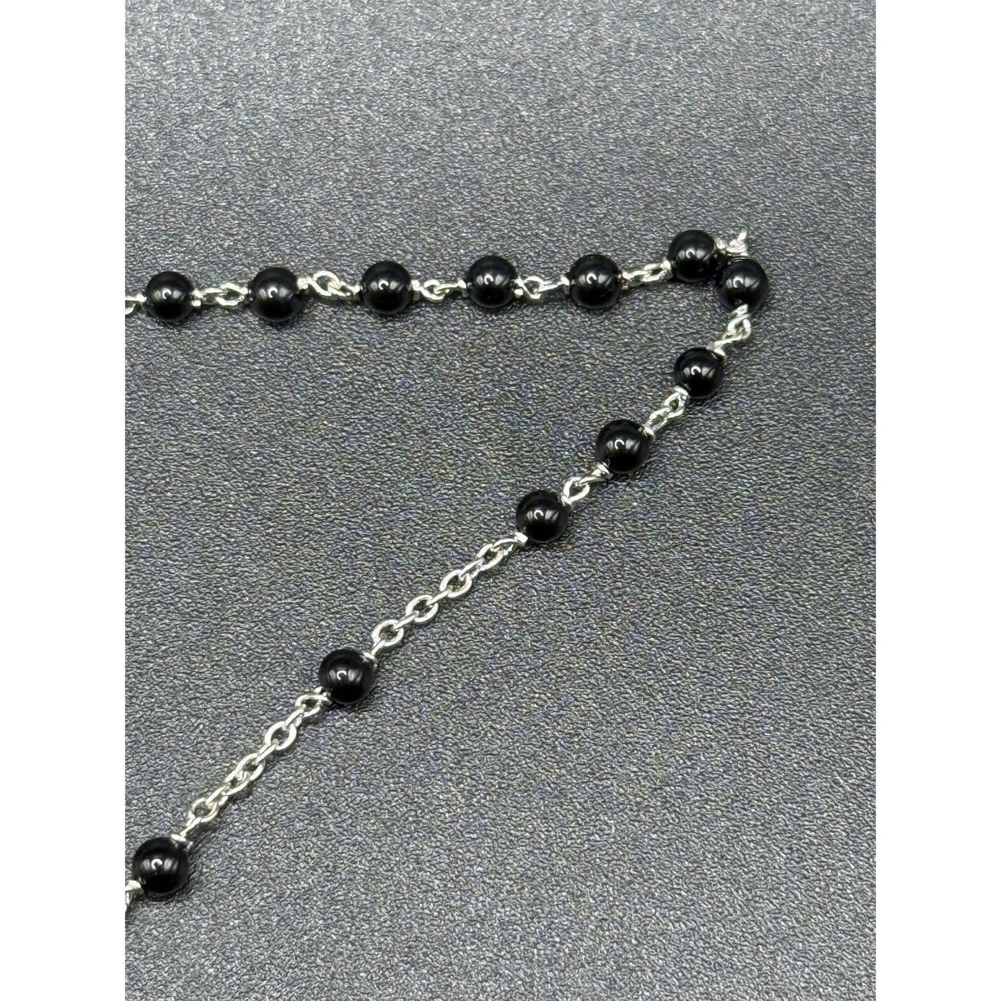 New Condition 18” Sterling Silver Bead Rosary Necklace 925