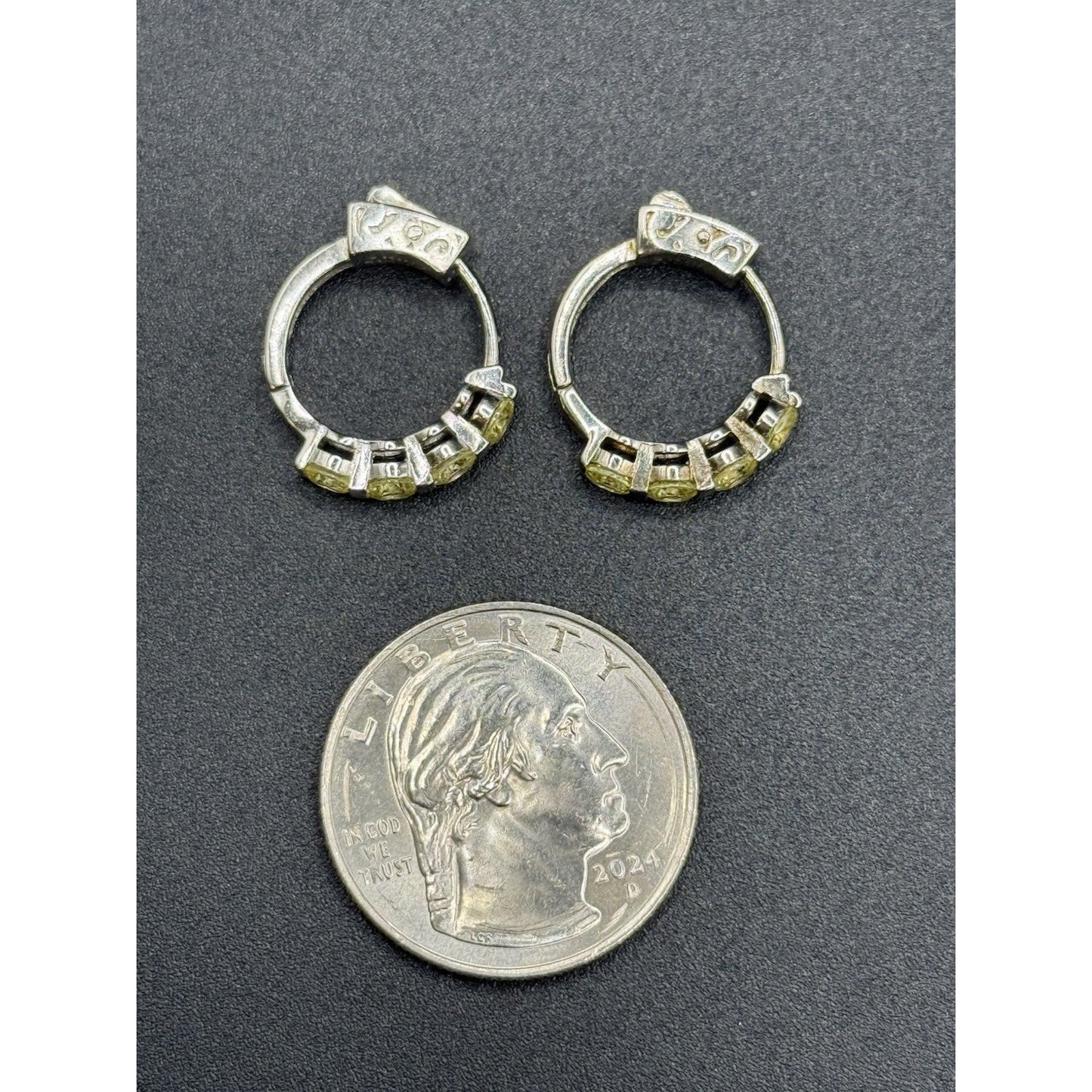 Sterling Silver Excellent Used Condition Yellow C.Z. Hoop Earrings 925