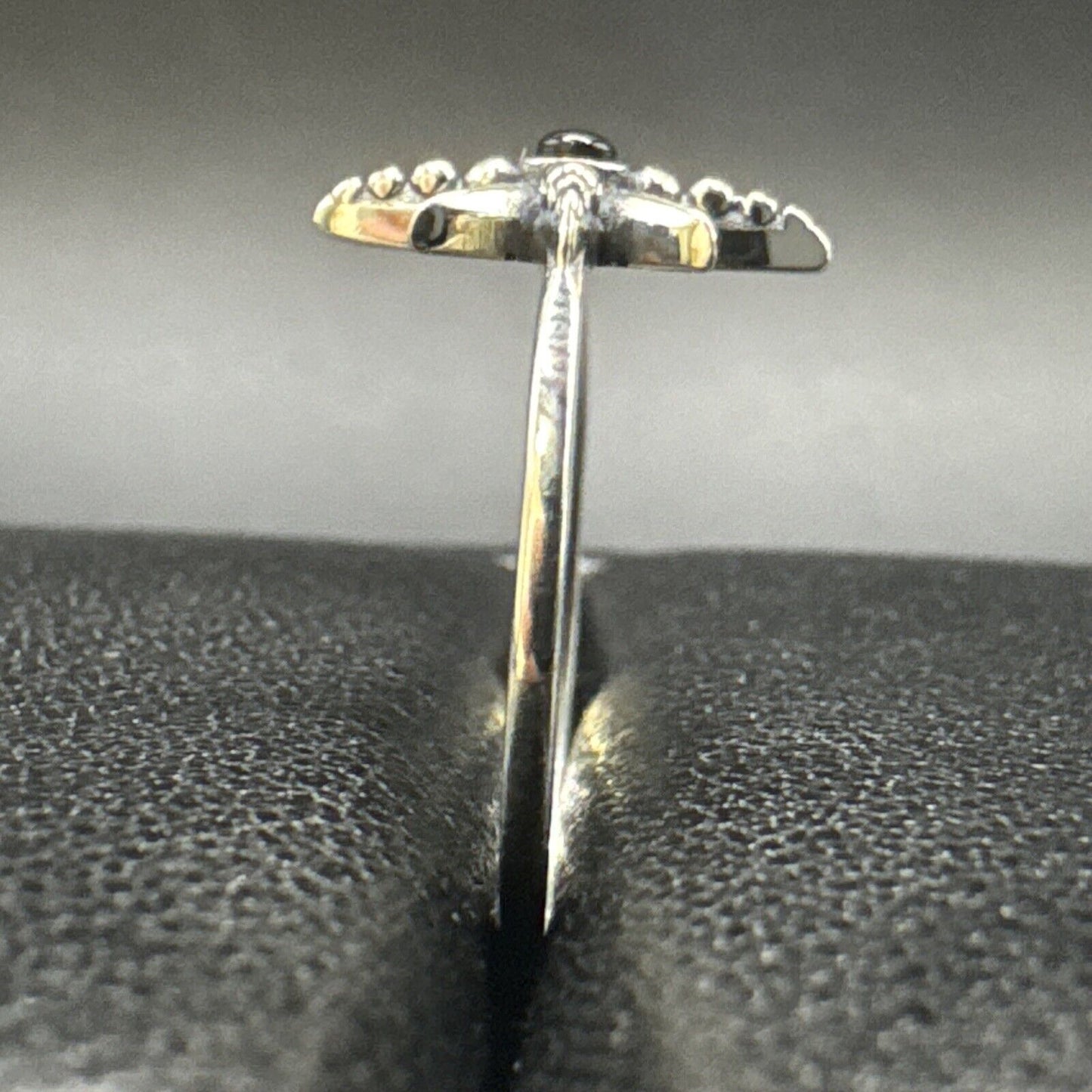 New Condition Sterling Silver Onyx North Star Ring 925 Size 7
