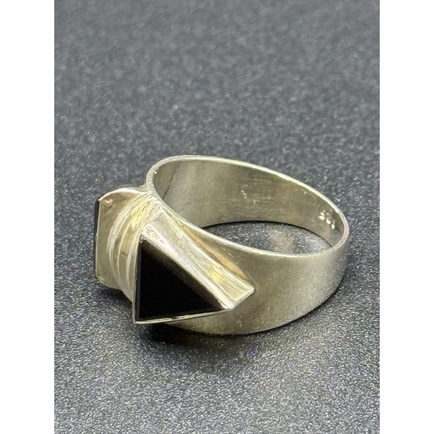 Modernist Sterling Silver Onyx Ring Size 5.00 925 Q2