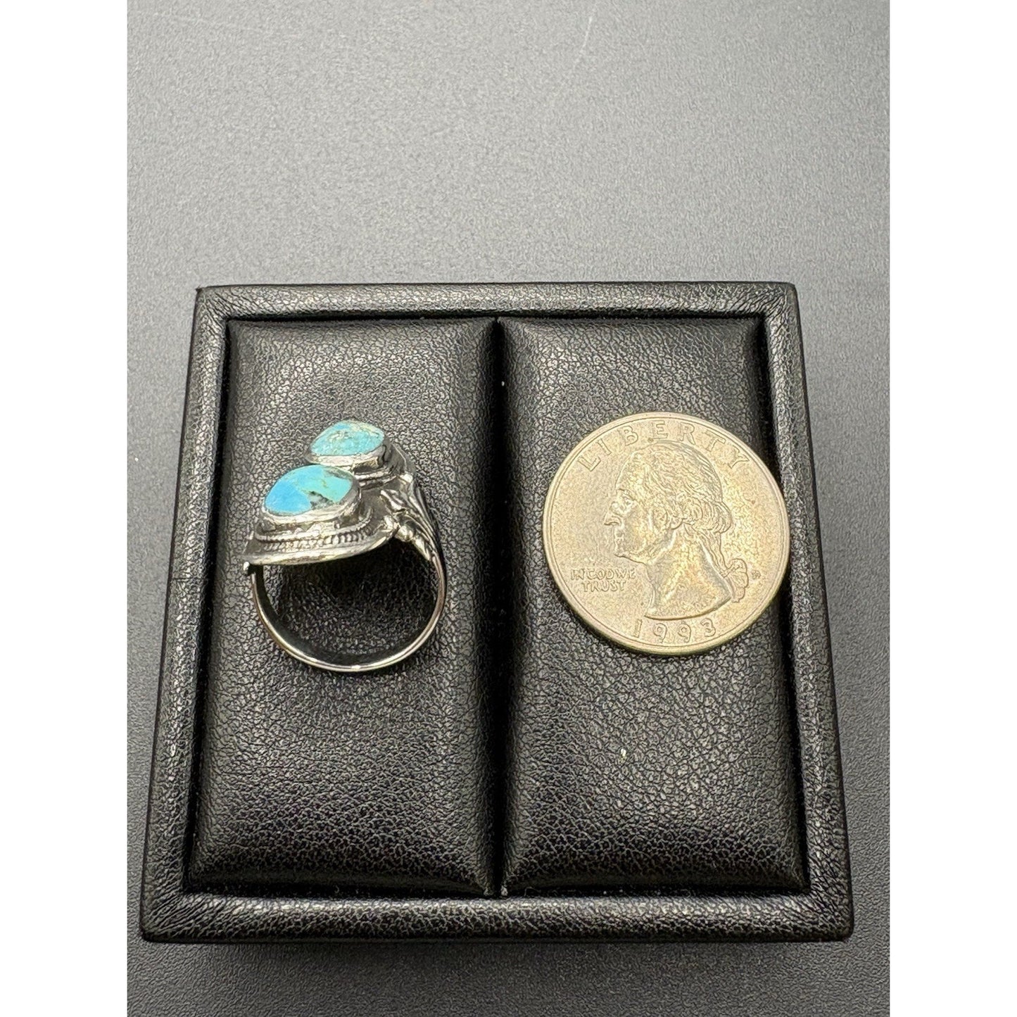 New Condition Sterling Silver Double Turquoise Ring Size 6 925