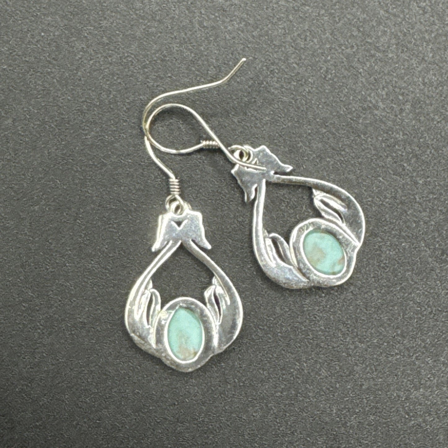 New Condition Sterling Silver Turquoise Peacock Dangle Earrings 925