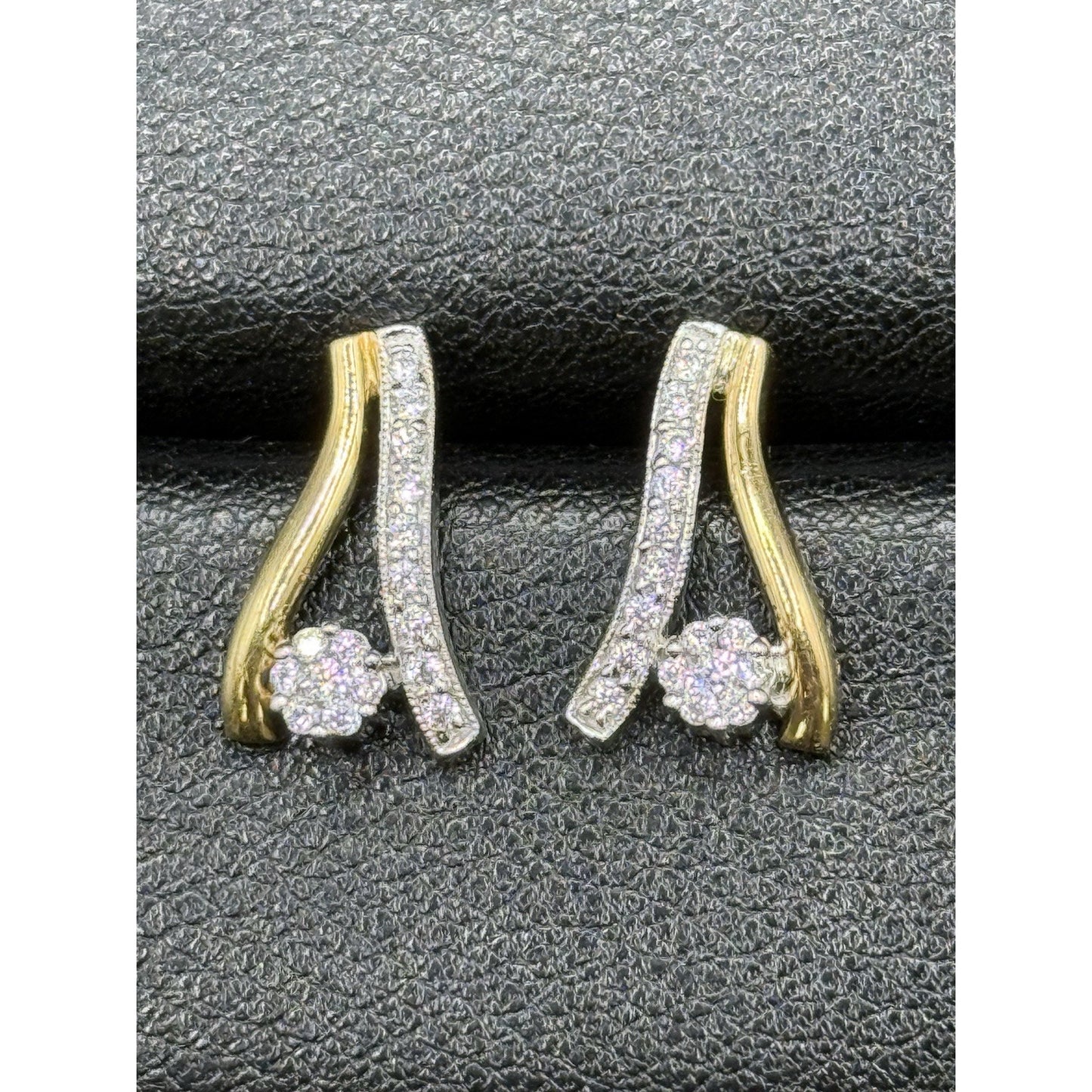 Two Tone Sterling Silver Cubic Zirconia Dangle Earrings 925 P3