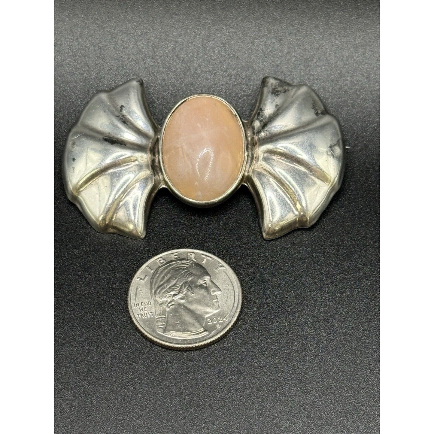 Vintage Taxco Sterling Silver Rose Quartz Brooch Pin 24 Grams N10