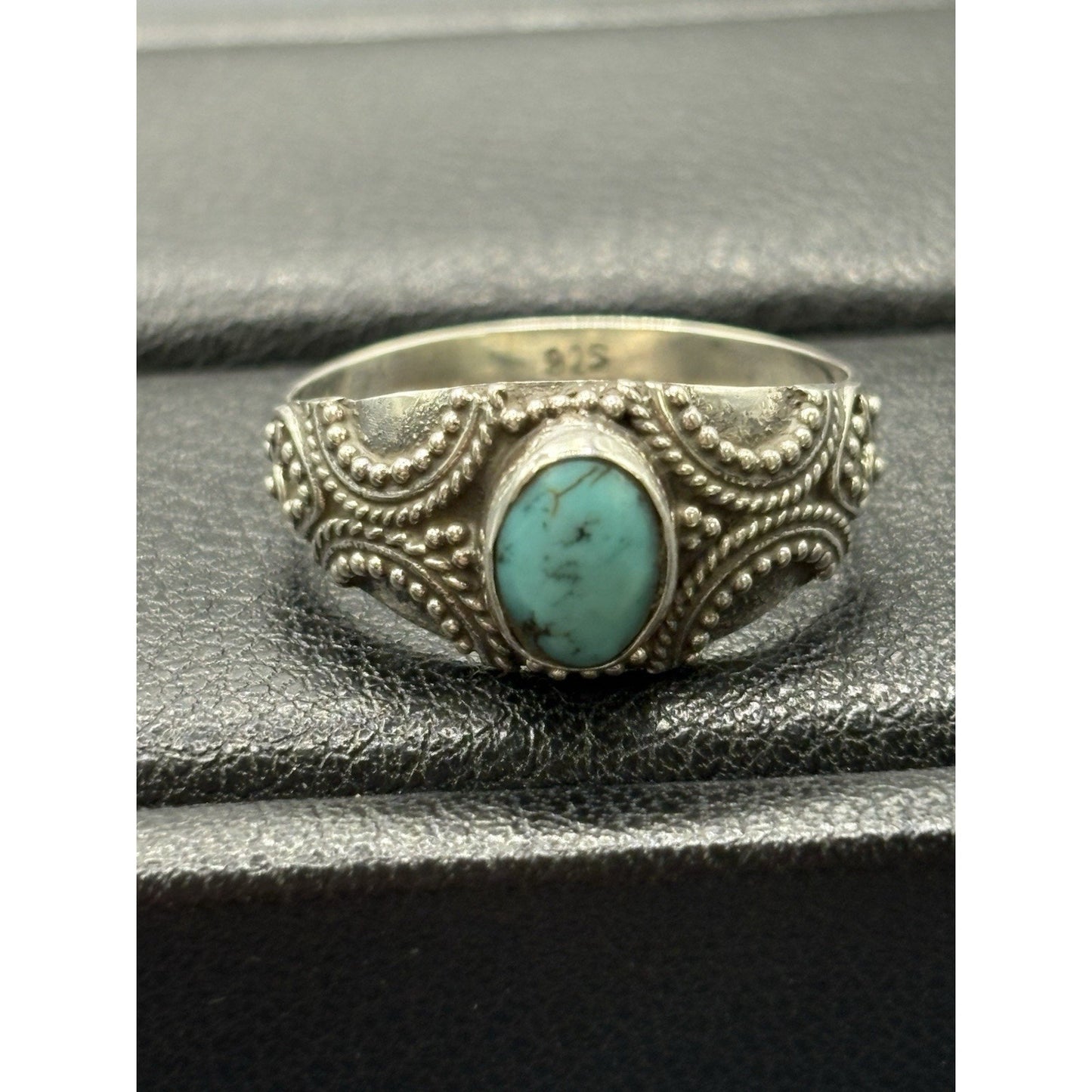 New Condition Sterling Silver Bali Turquoise Ring Size 7