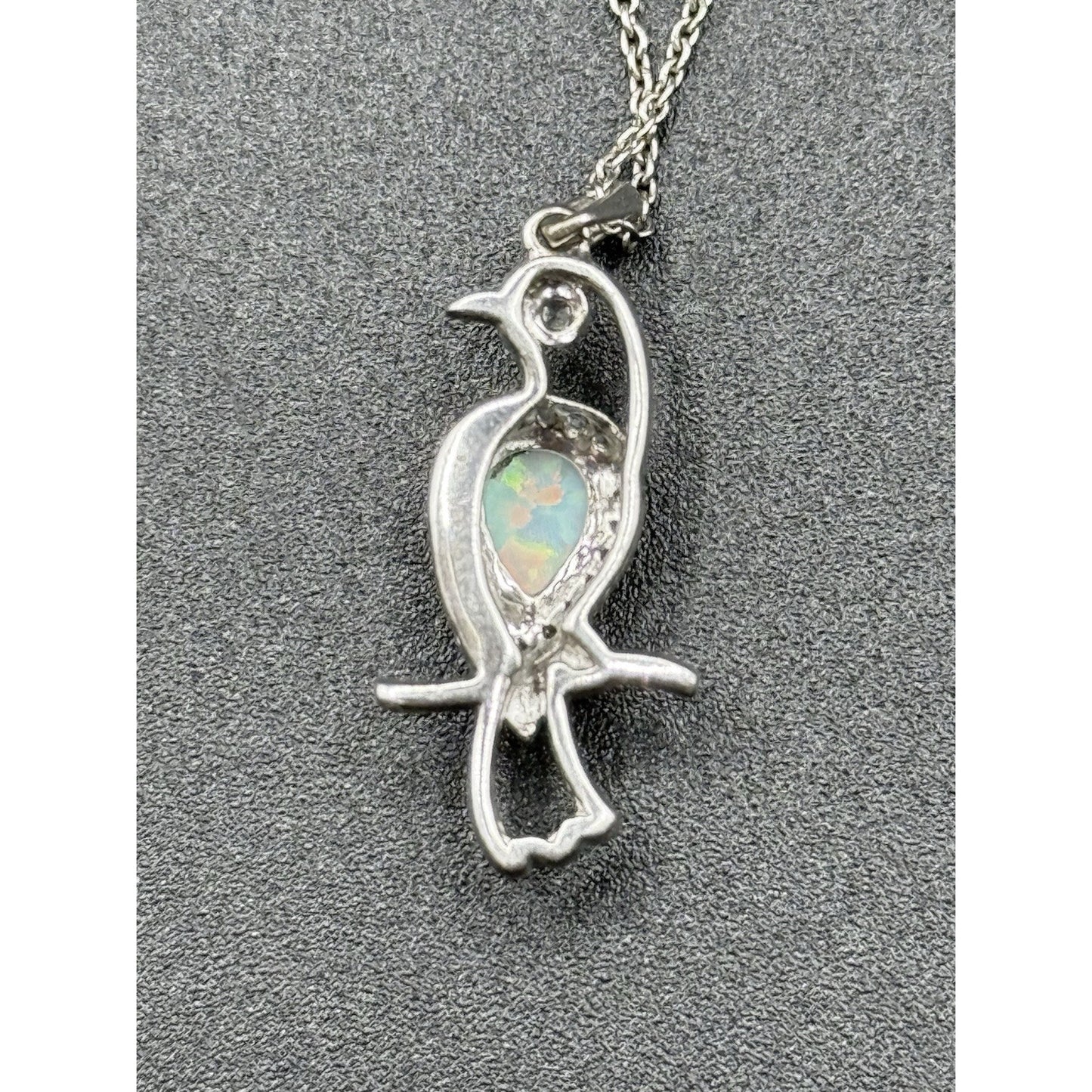 18” Sterling Silver Opal JWBR White Sapphire Pendant Necklace Parrot 925 N13