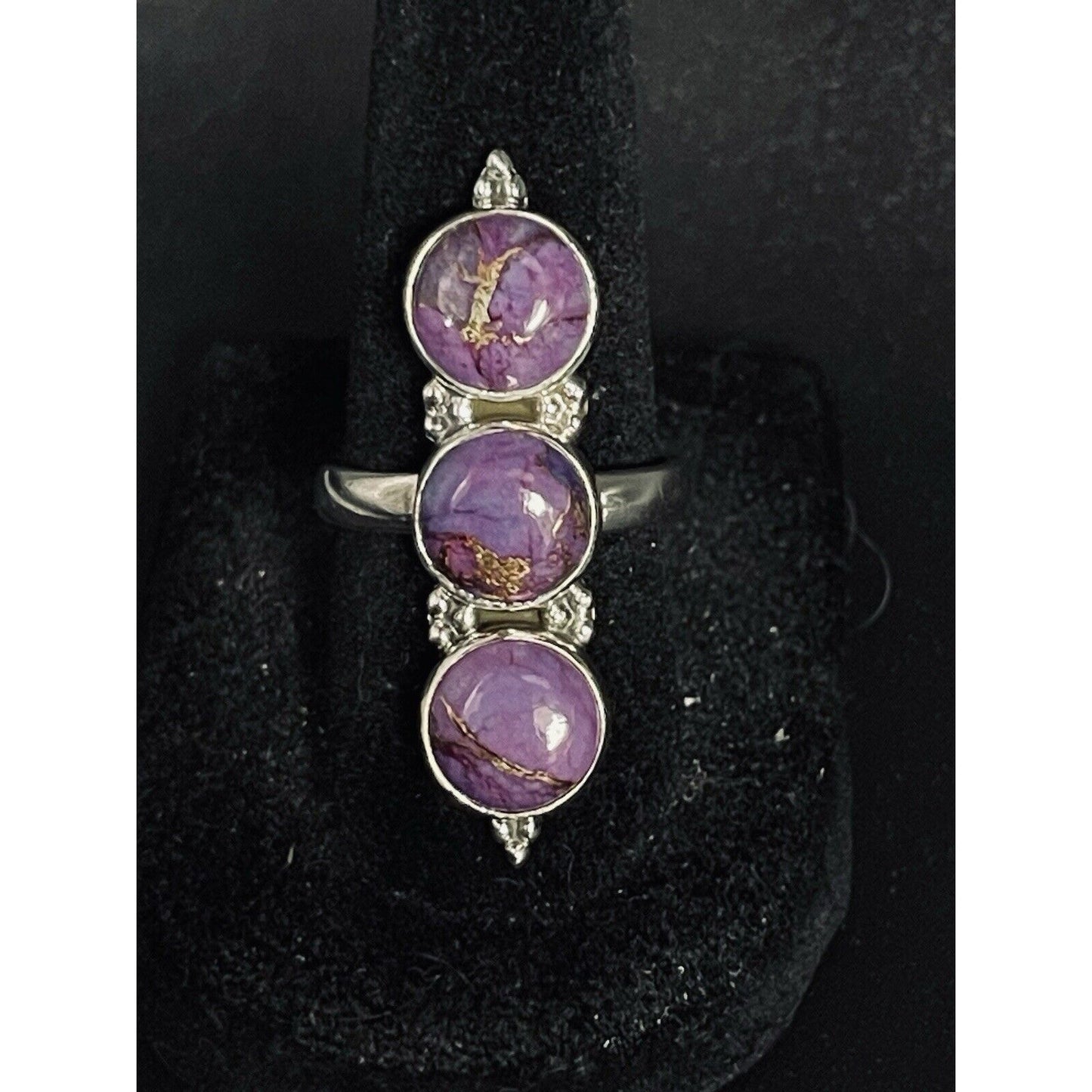 New Condition Sterling Silver Purple Copper Turquoise Ring Size 7.00