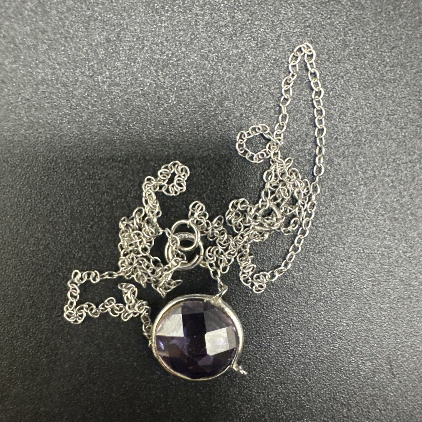 17” Sterling Silver Purple Faceted CZ Pendant 925 N1