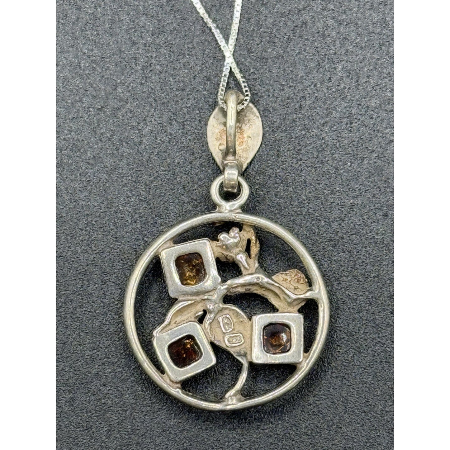 18” Sterling Silver Vintage Amber Leaf Pendant Necklace New Chain P12