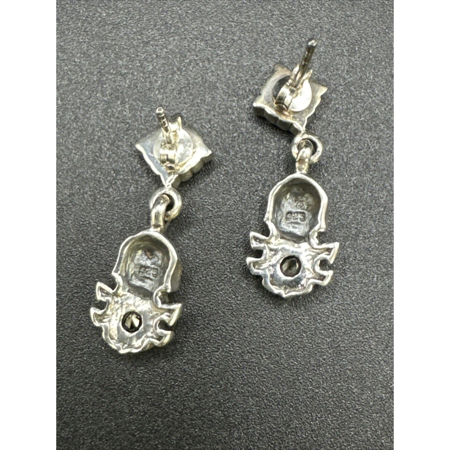 New Condition Sterling Silver Skull Earrings Black CZ Goth