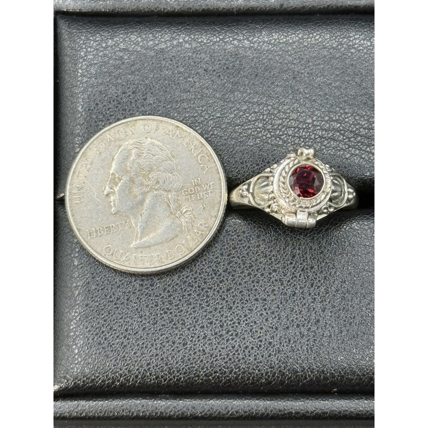 New Condition Sterling Silver Garnet Poison Ring Size 7.00