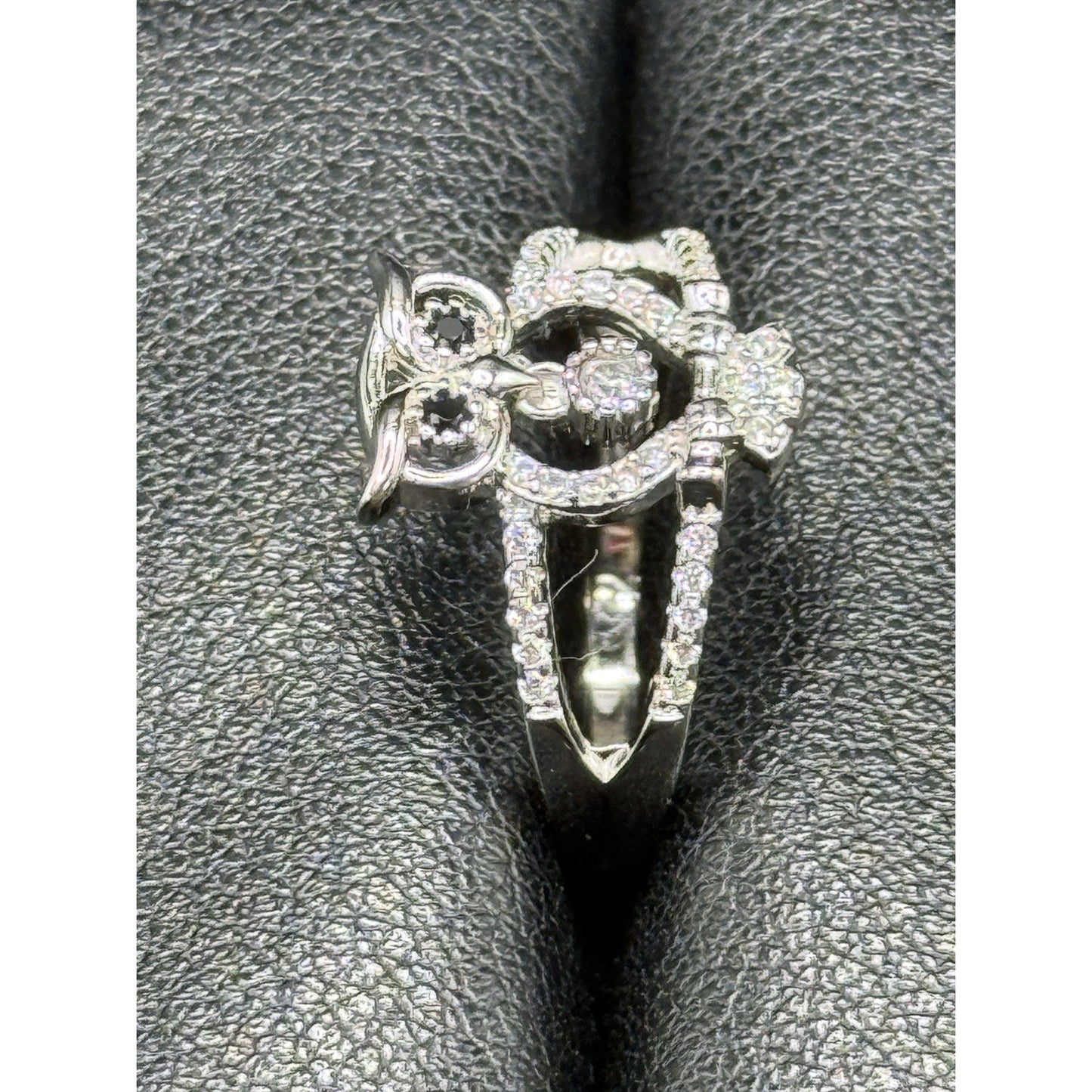 New Condition Sterling Silver Cubic Zirconia Owl Ring Size 7.00