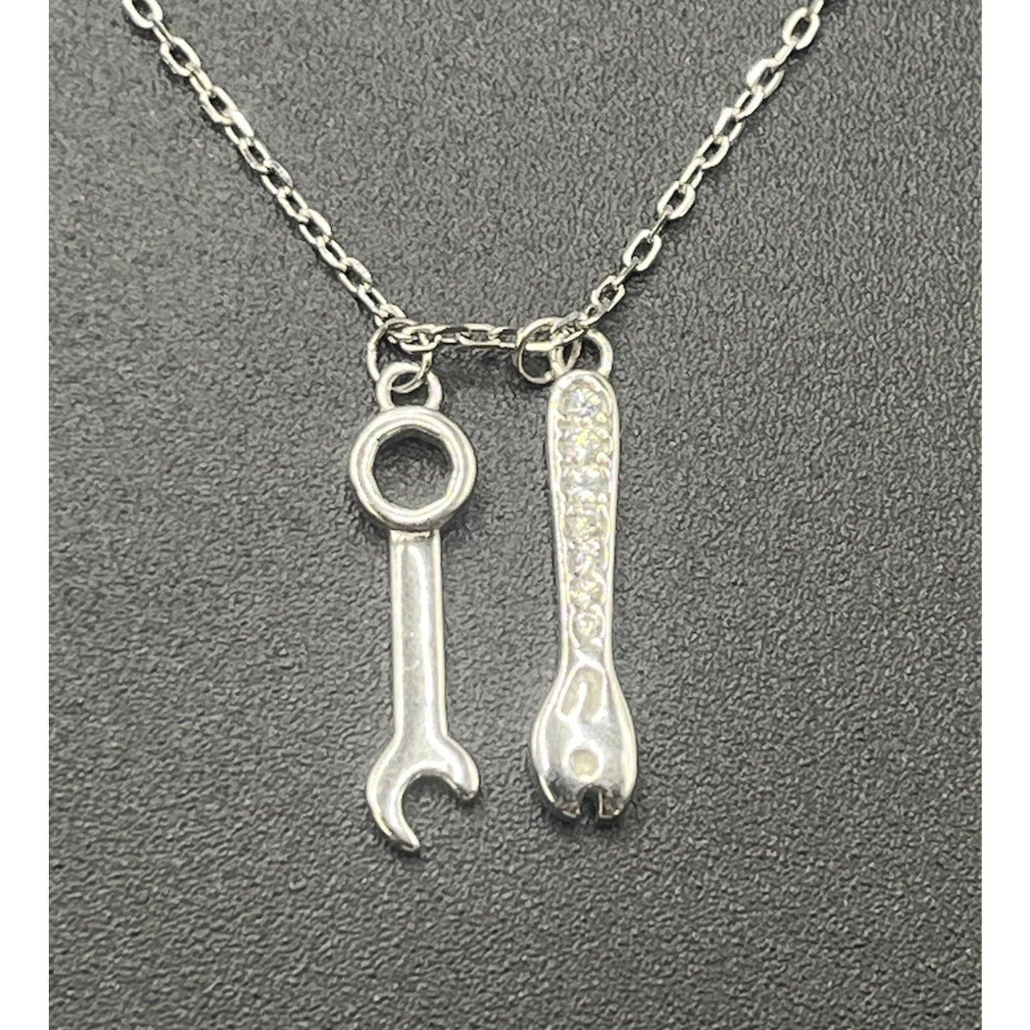 New Condition Sterling Silver Wrench Spanner Tool Pendant Necklace W11