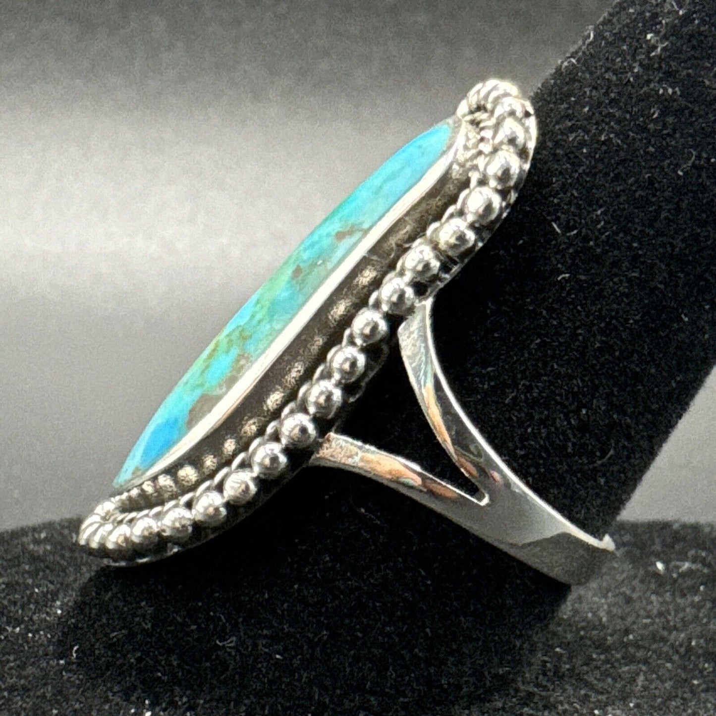 New Condition Sterling Silver Oblong Turquoise Ring 925 Size 6.75