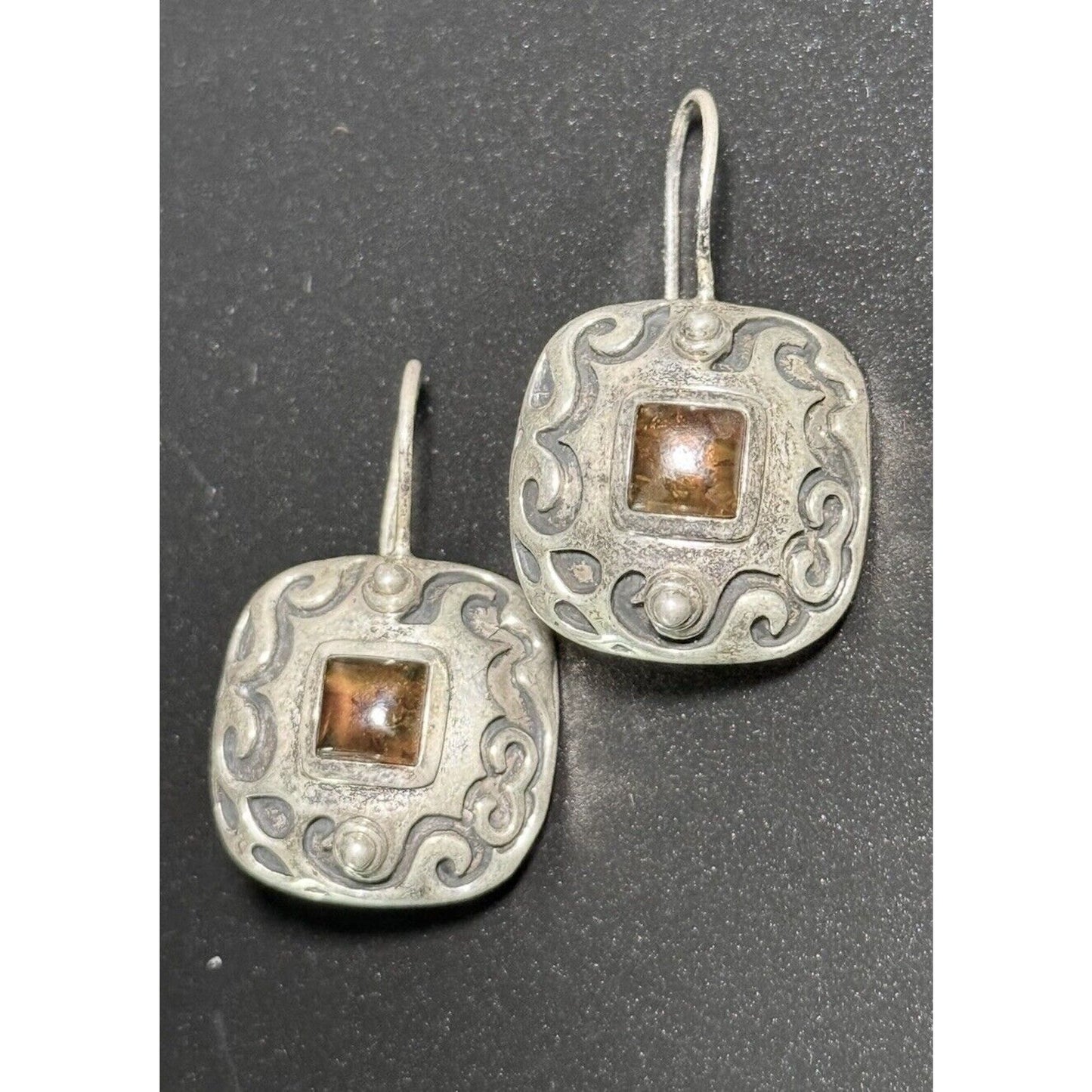 Silpada Sterling Silver Amber Scroll Dangle Earrings 925 M28