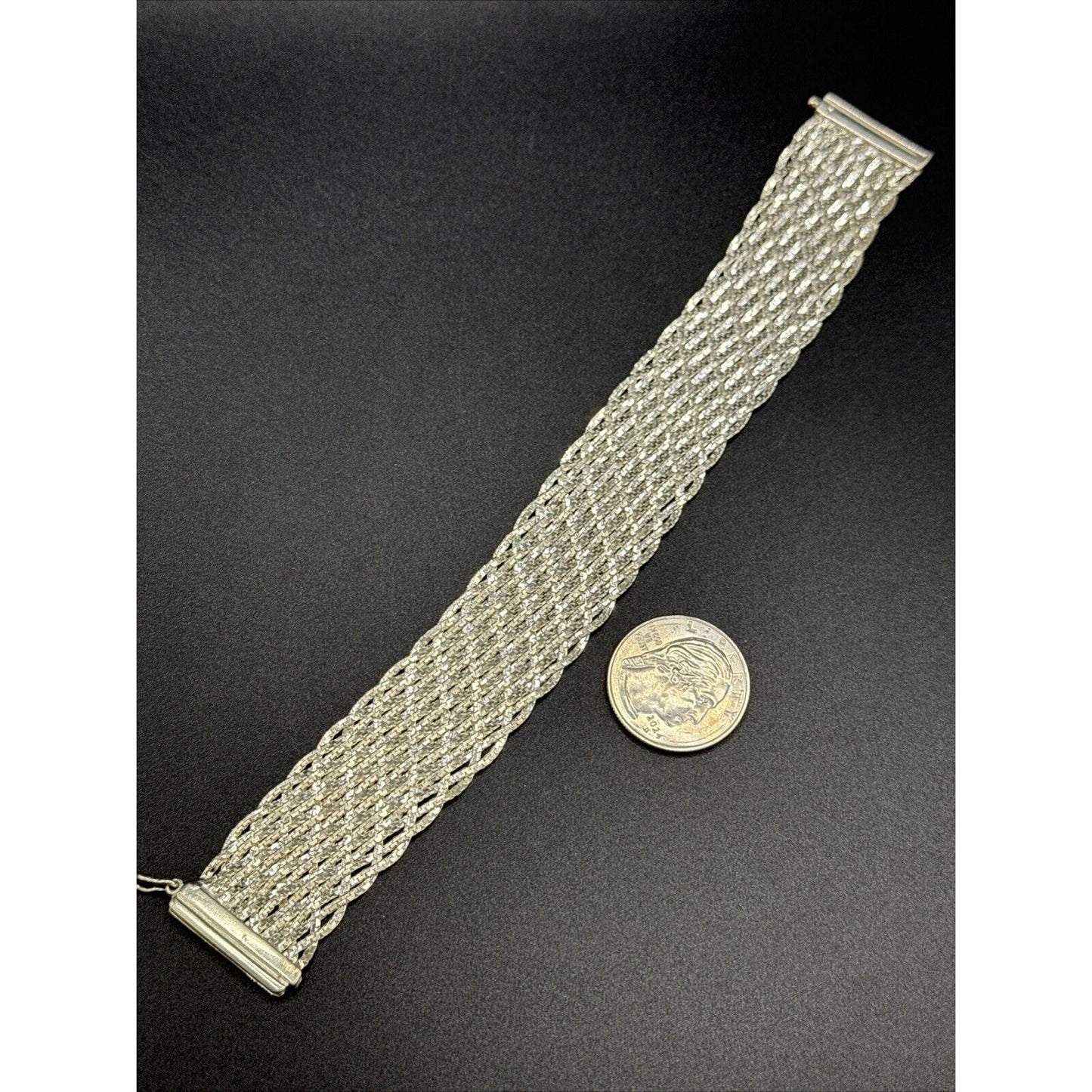 7.5” Vintage Flat Woven Sterling Silver Bracelet 27g 925 K10