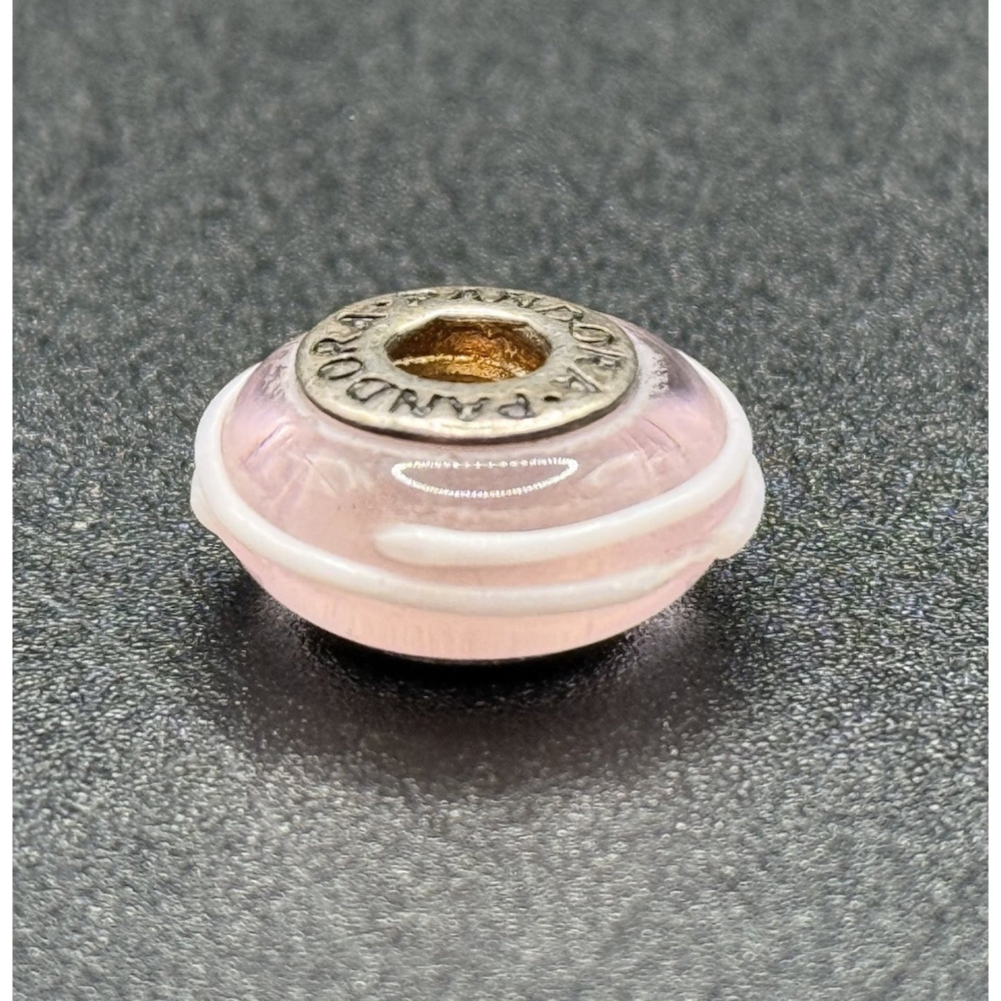 Pandora Sterling Silver Pink W/ Raised White Stripe Murano Charm ALE P13