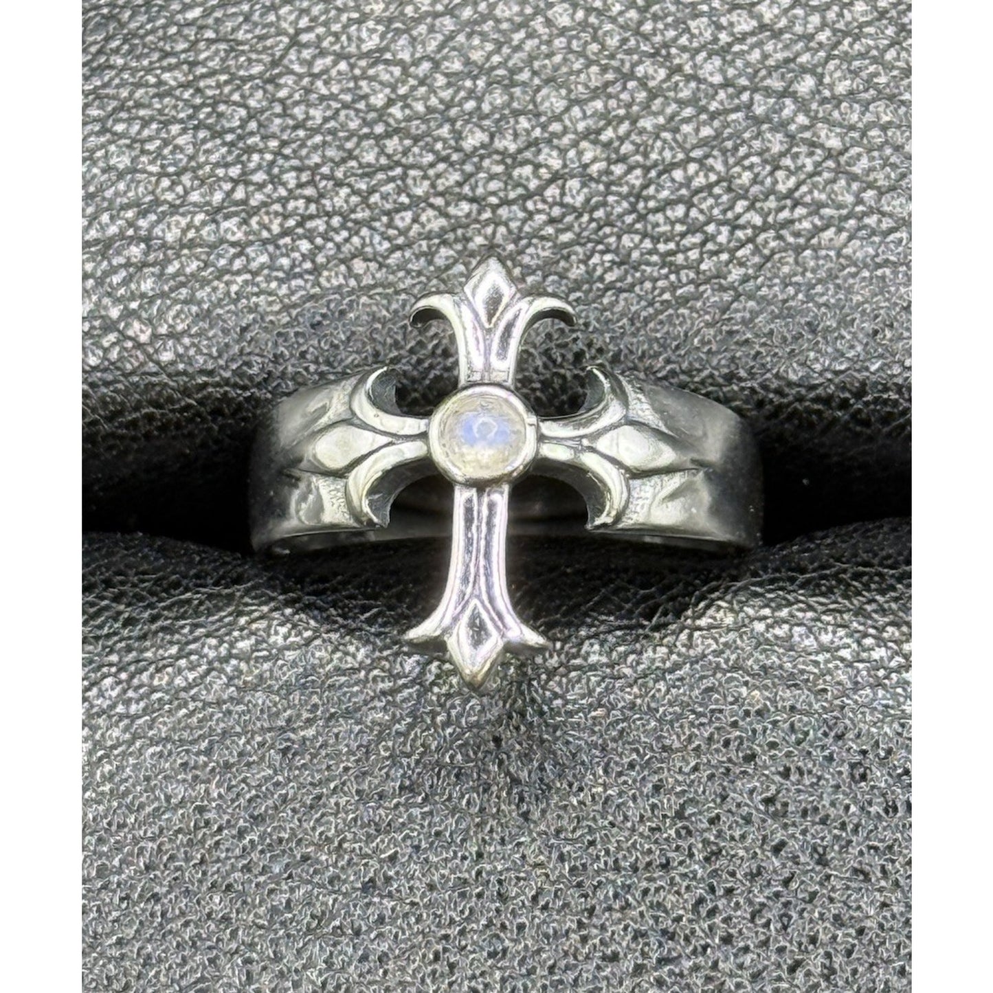 New Condition Sterling Silver Moonstone Cross Ring Size 7.00 925