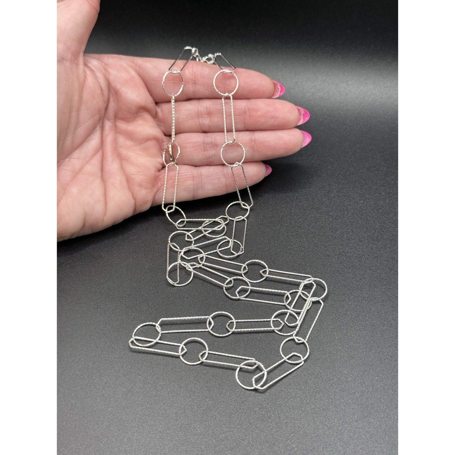 New Condition 30” Sterling Silver Staples Circles Chain Necklace 925