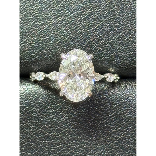14k White Gold 3.10 Carat Oval Lab Grown Diamond Ring E Color VS1 Clarity IGI
