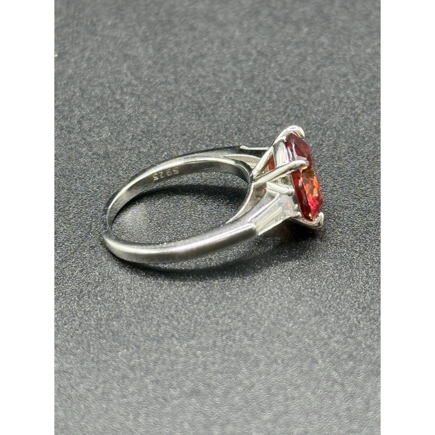 New Condition 5 Carat Red Moissanite Sterling Silver Ring Size 7.00 GRA