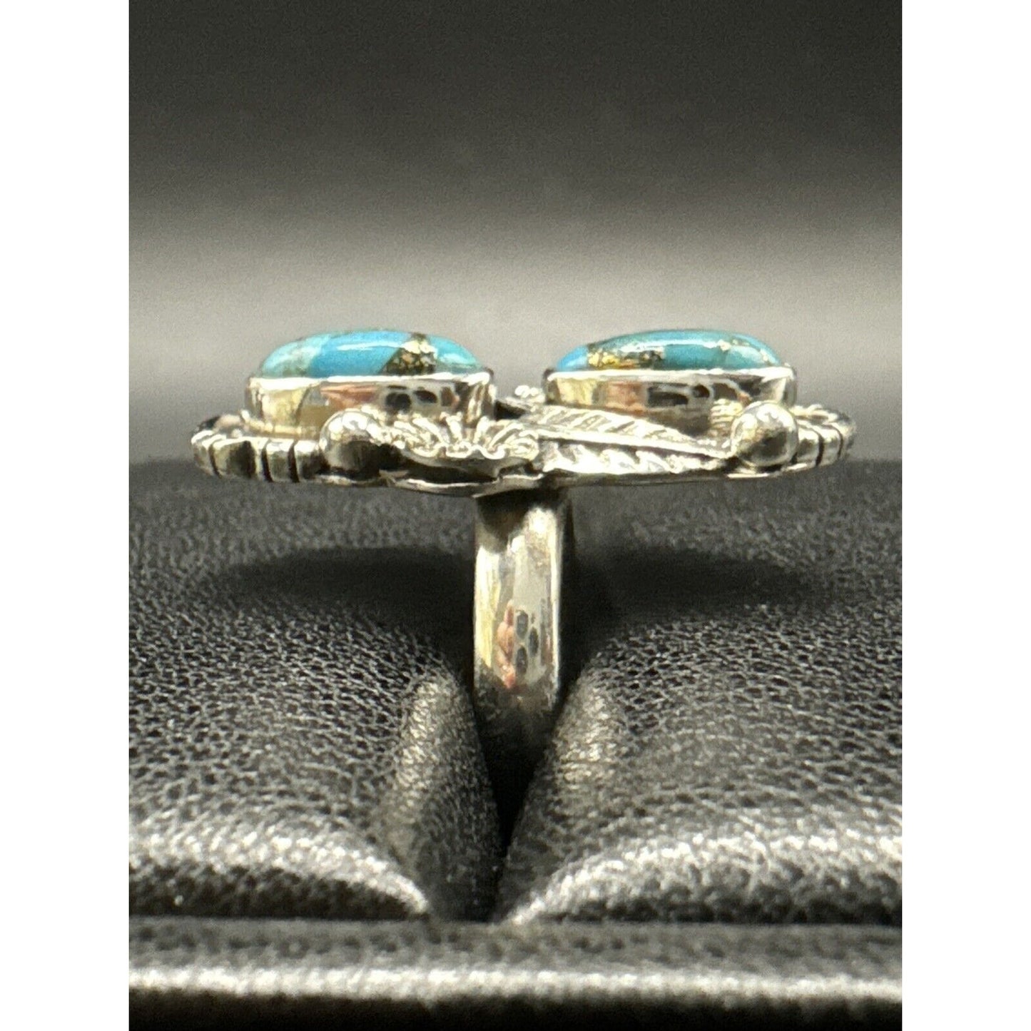 New Condition Sterling Silver Double Copper Turquoise Ring 925 Size 7