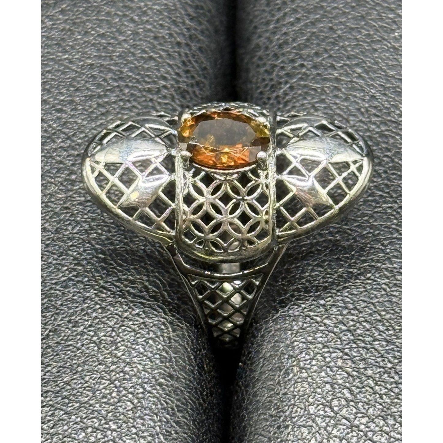 New Condition Sterling Silver Genuine Golden Tourmaline Ring Size 7.00 Filigree