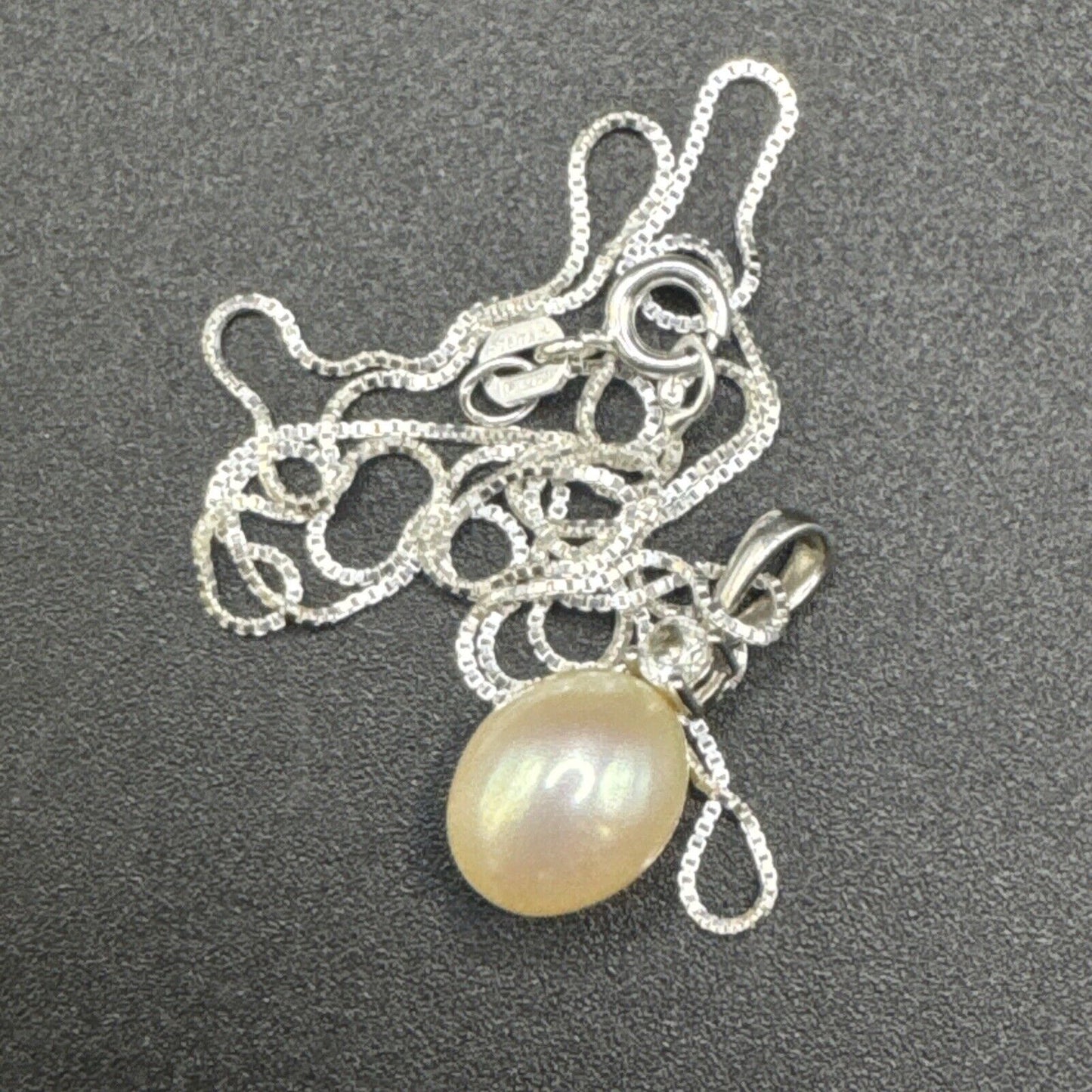 18” Sterling Silver Genuine Pearl CZ Pendant Necklace 925 N1