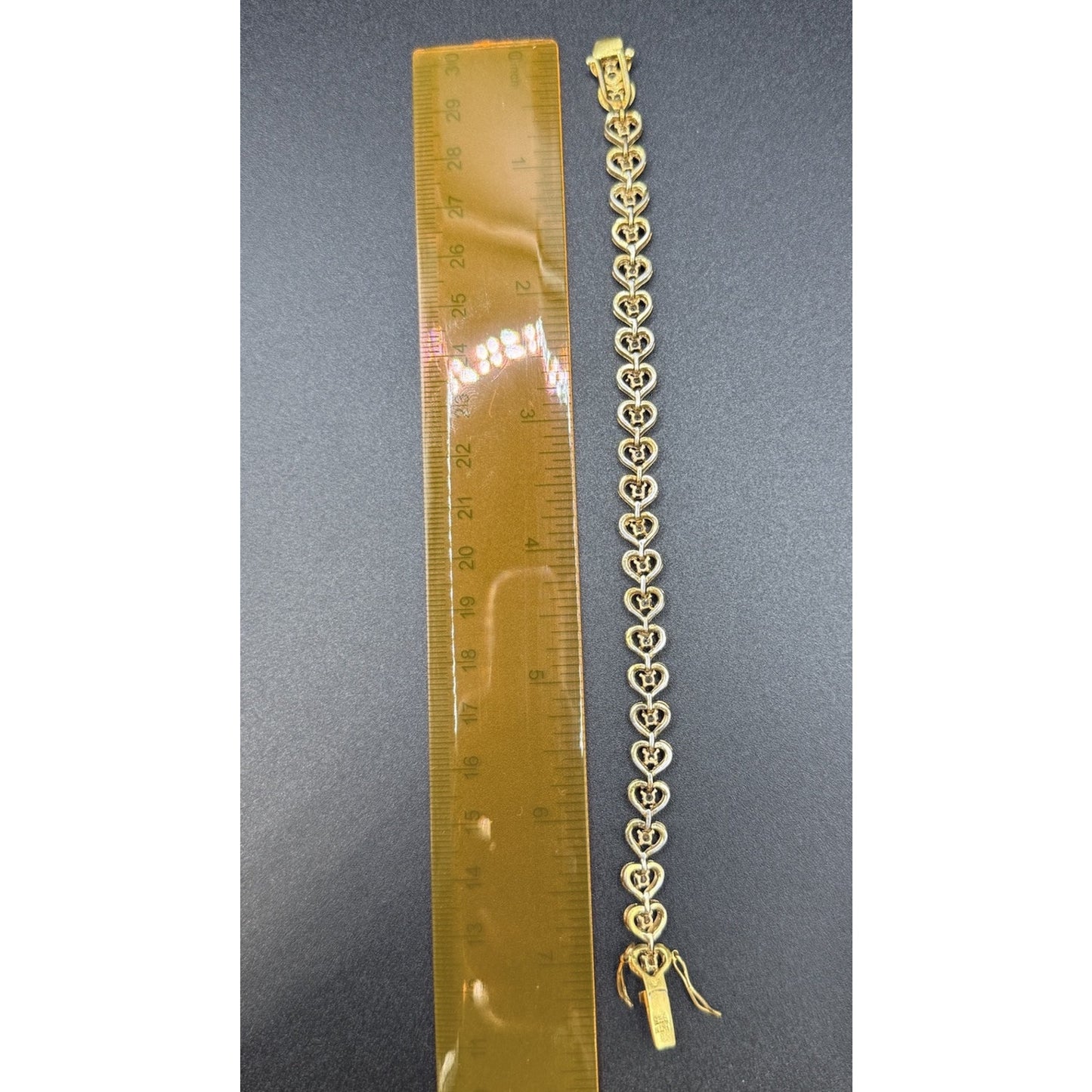 7.25” Gold Sterling Silver Cubic Zirconia Heart Bracelet 16 Grams P6