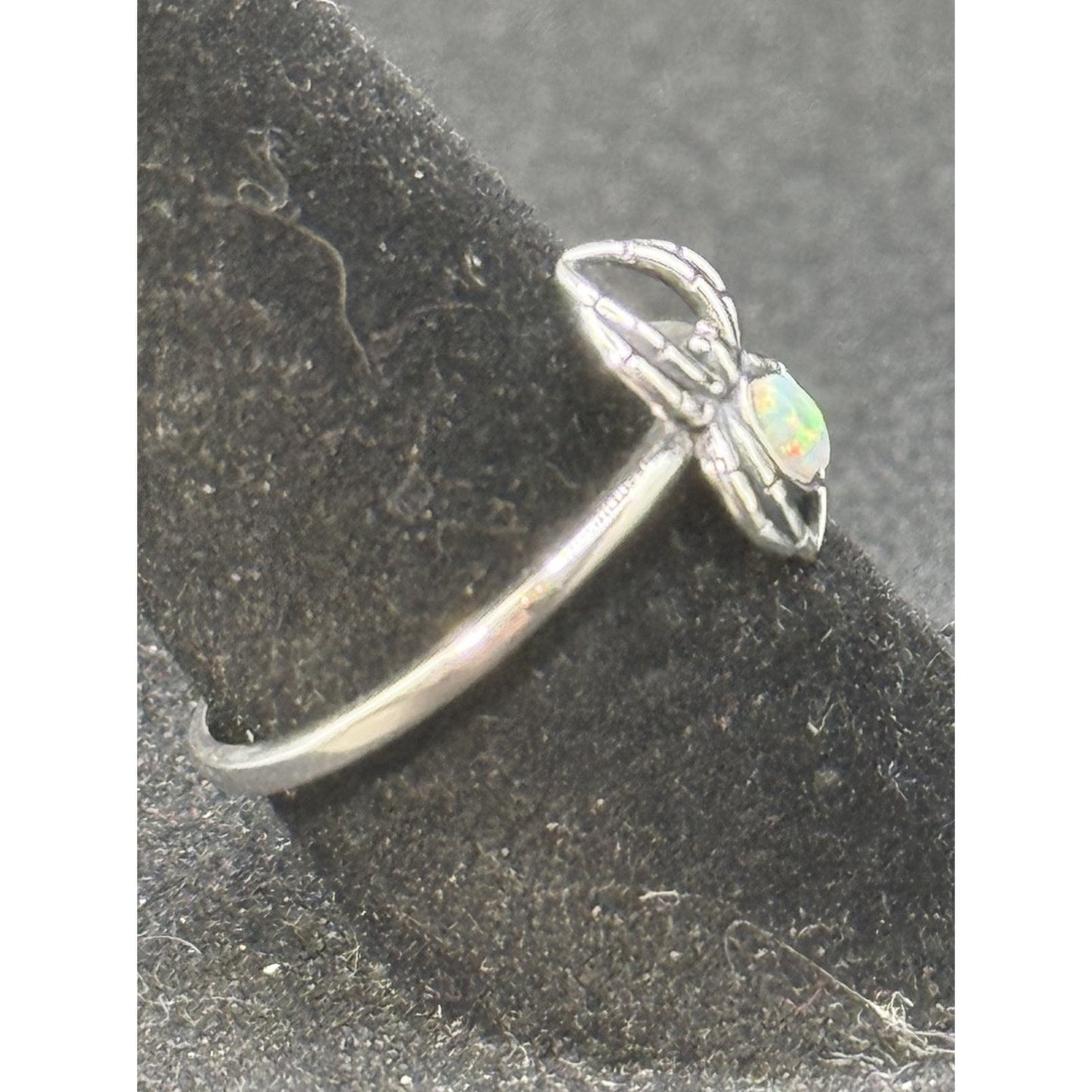 New Condition Sterling Silver Lab Opal Dainty Spider Ring Size 6.50