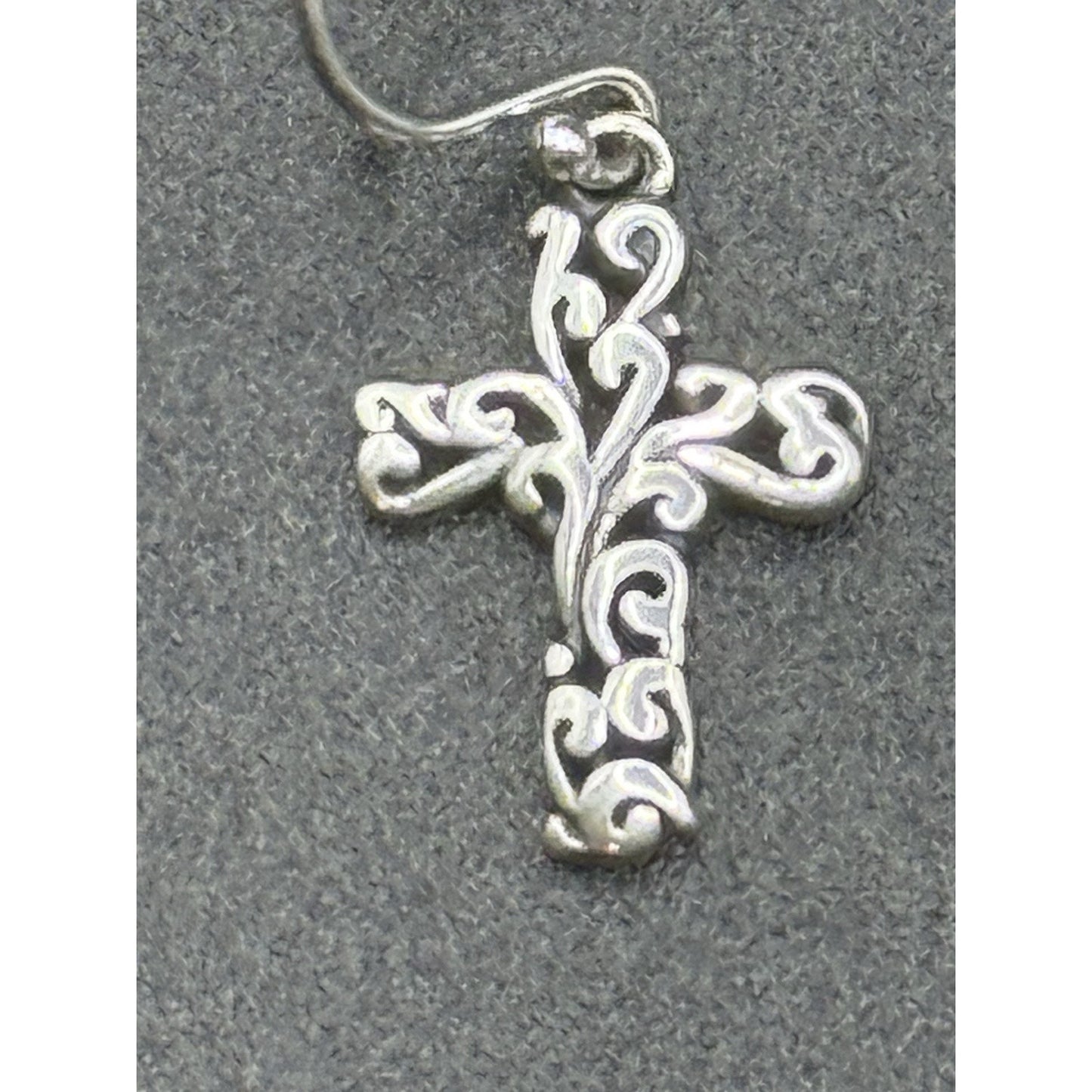 New Condition Sterling Silver Scroll Cross Dangle Earrings 925