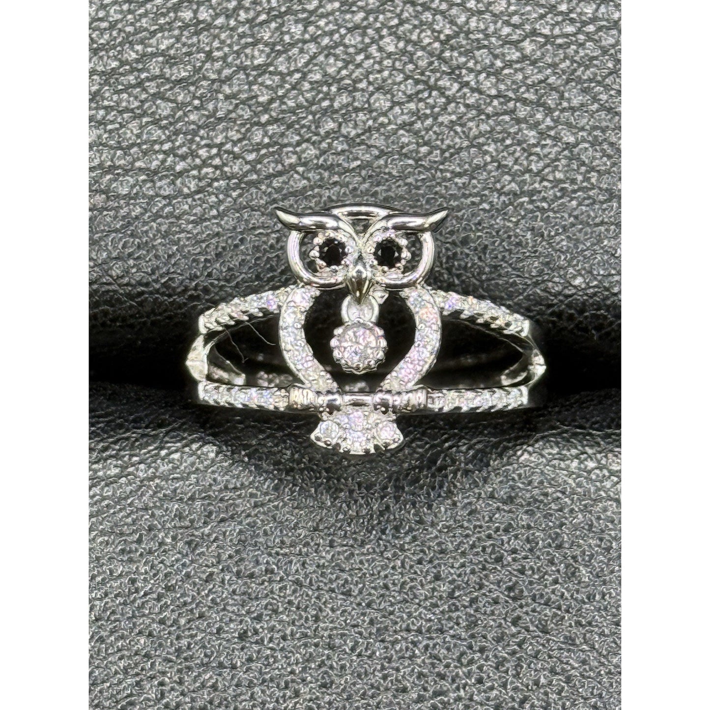New Condition Sterling Silver Cubic Zirconia Owl Ring Size 7.00