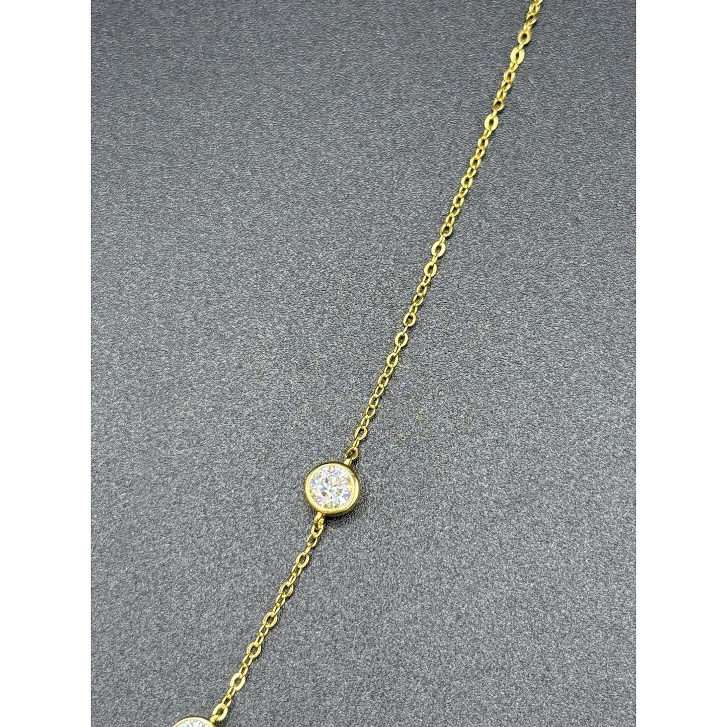 New Condition 18” Gold Sterling Silver Moissanite Station Necklace GRA