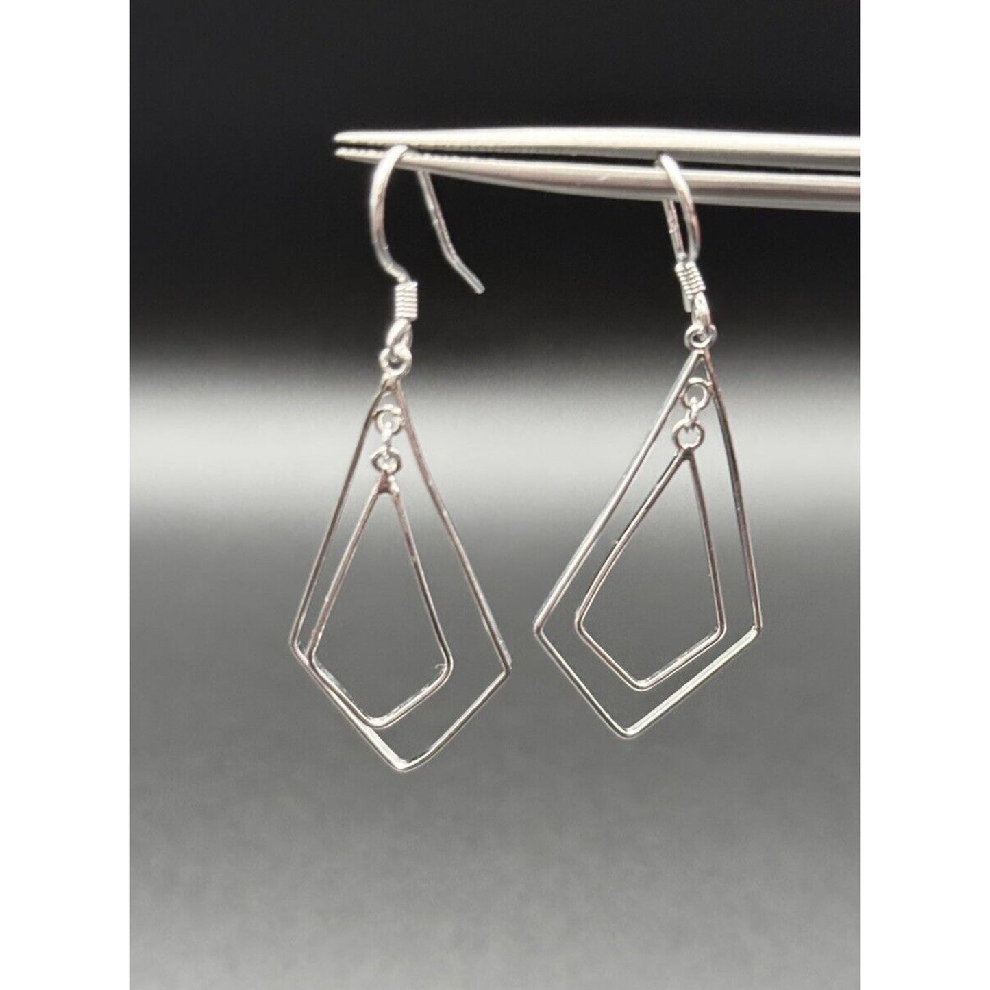 Modernist Sterling Silver 925 Double Dangle Geometric Earrings N12