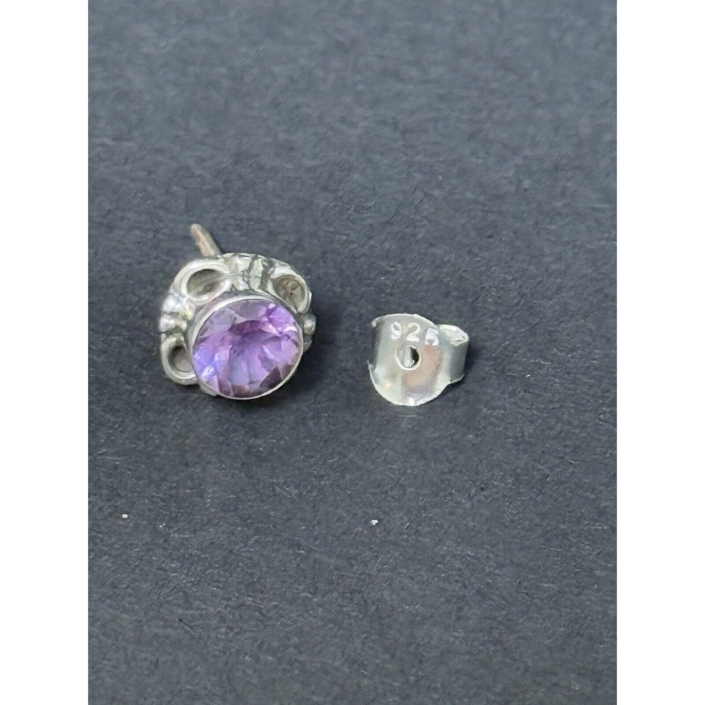 New Condition Sterling Silver Genuine Amethyst Stud Earrings 925 5MM