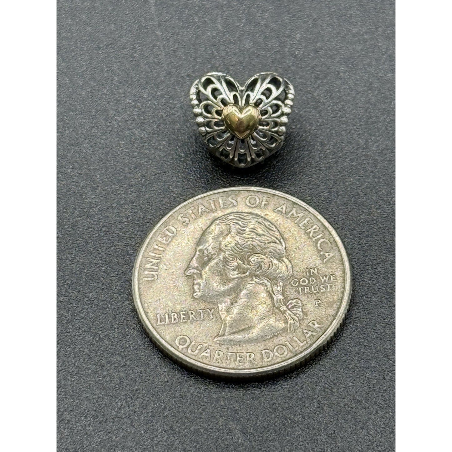 Pandora Open Filigree Dual Tone Sterling Silver & Gold Charm 925 ALE P12