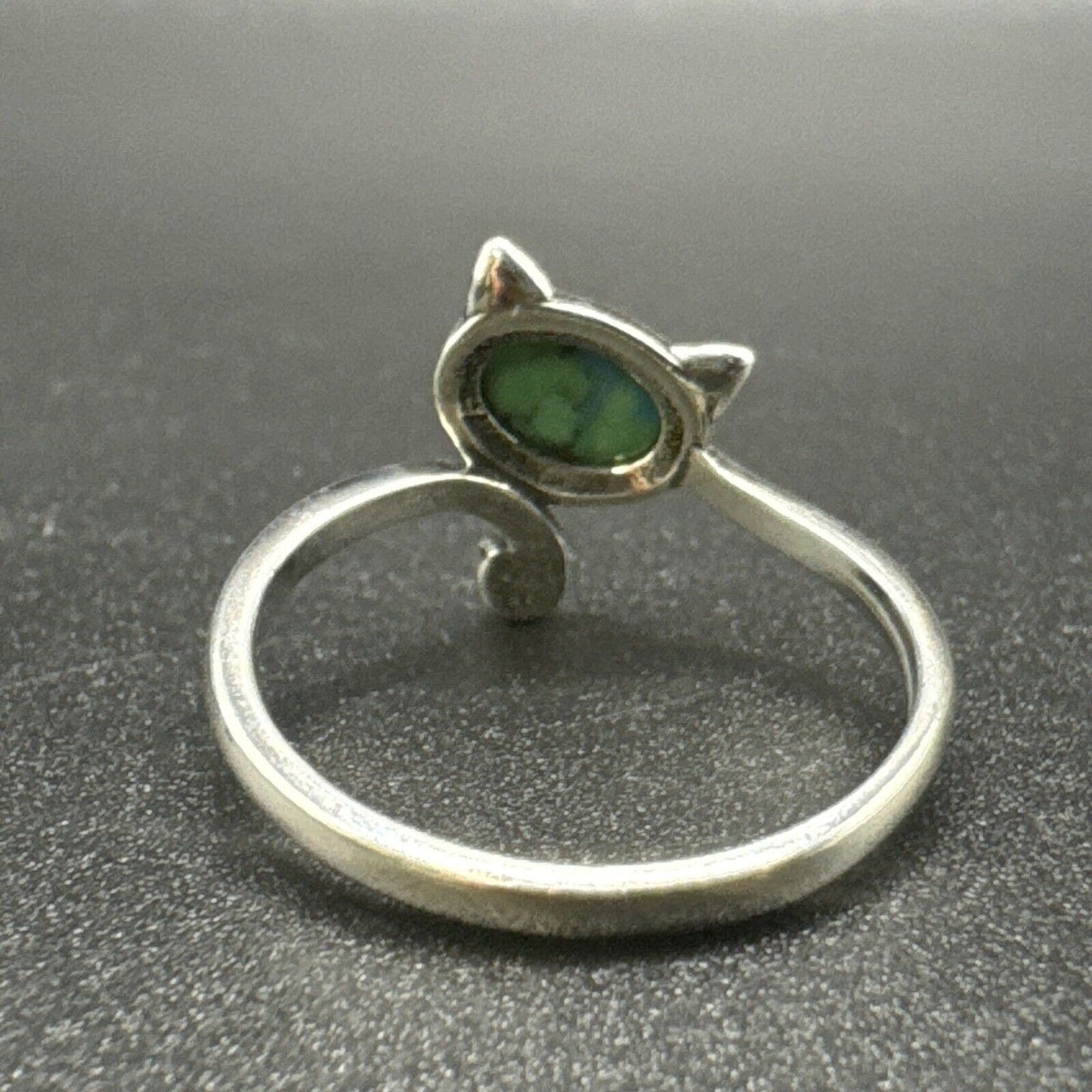 New Condition Sterling Silver Turquoise Kitty Cat Ring 925 Size 7