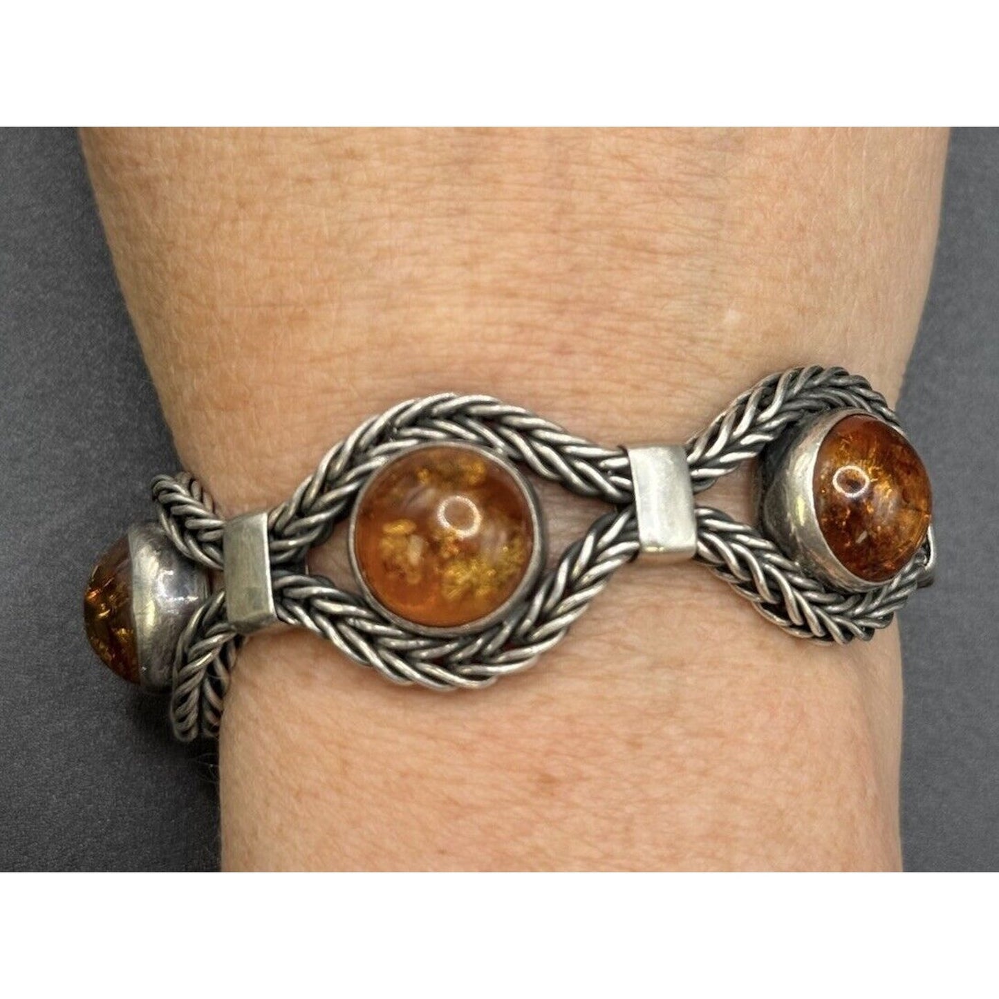 Vintage Sterling Silver Multi Amber Bracelet 38 Grams M10