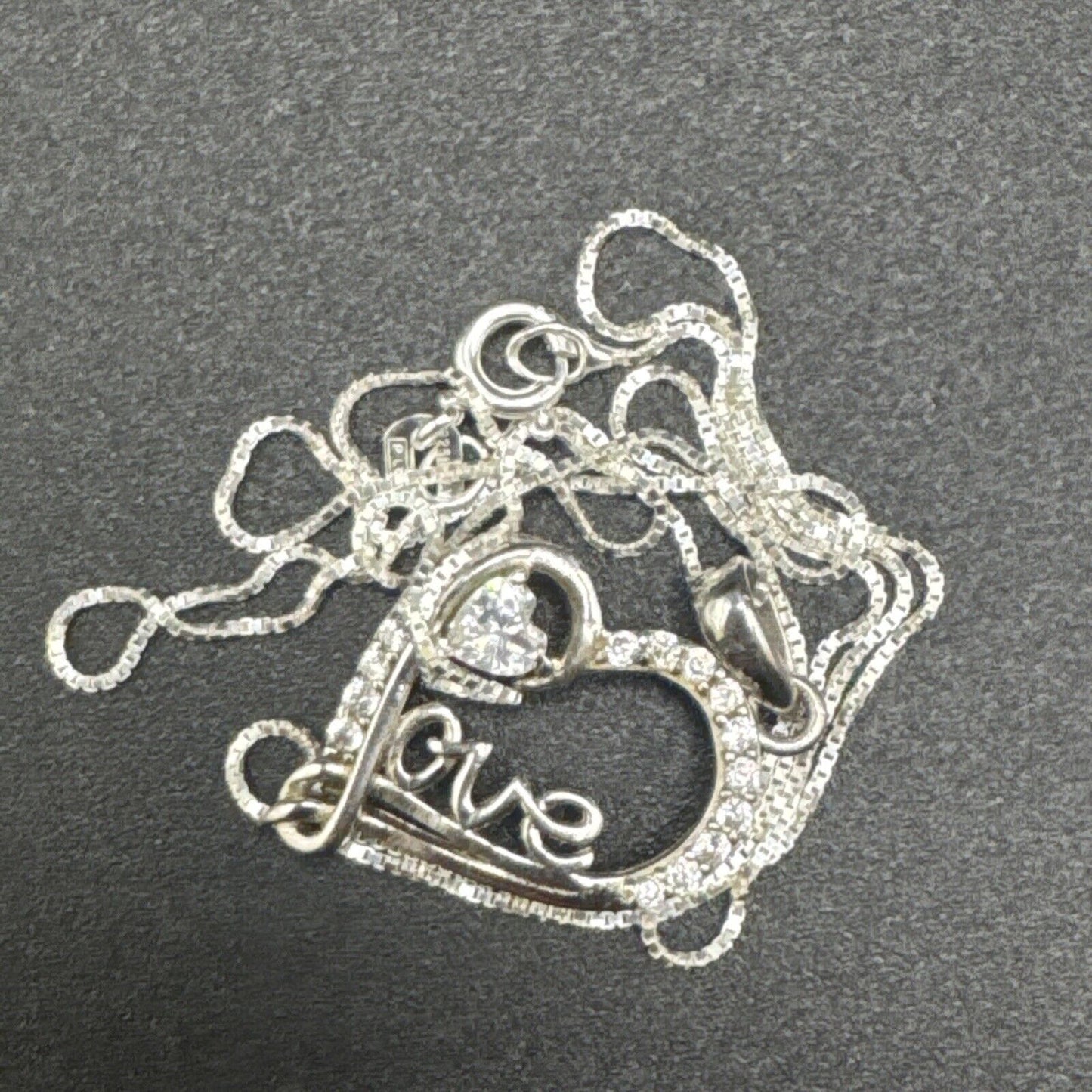 18” Sterling Silver CZ Heart Love Pendant Necklace 925 N1