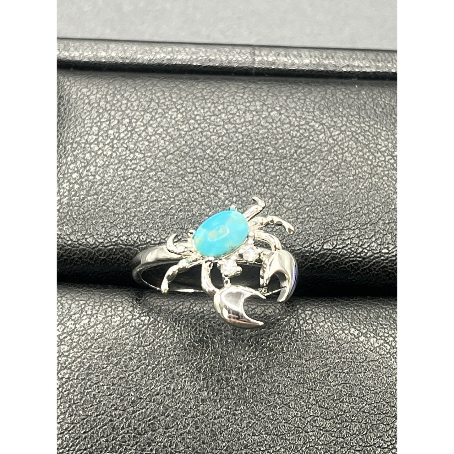 New Condition Sterling Silver Turquoise Crab Ring Size 7